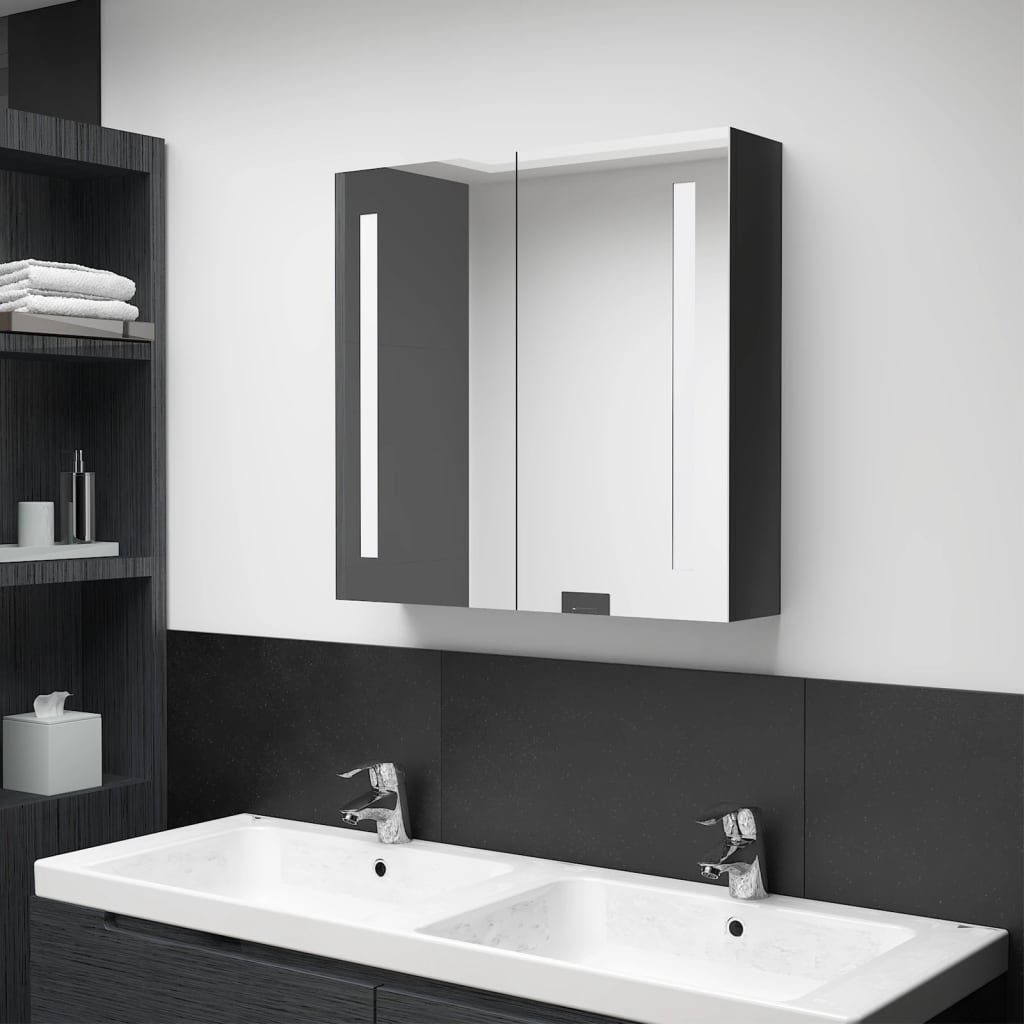 Bad fürs 62x14x60 Hochglanz-Schwarz vidaXL cm (1-St) LED-Spiegelschrank Schwarz Badezimmerspiegelschrank Glänzend