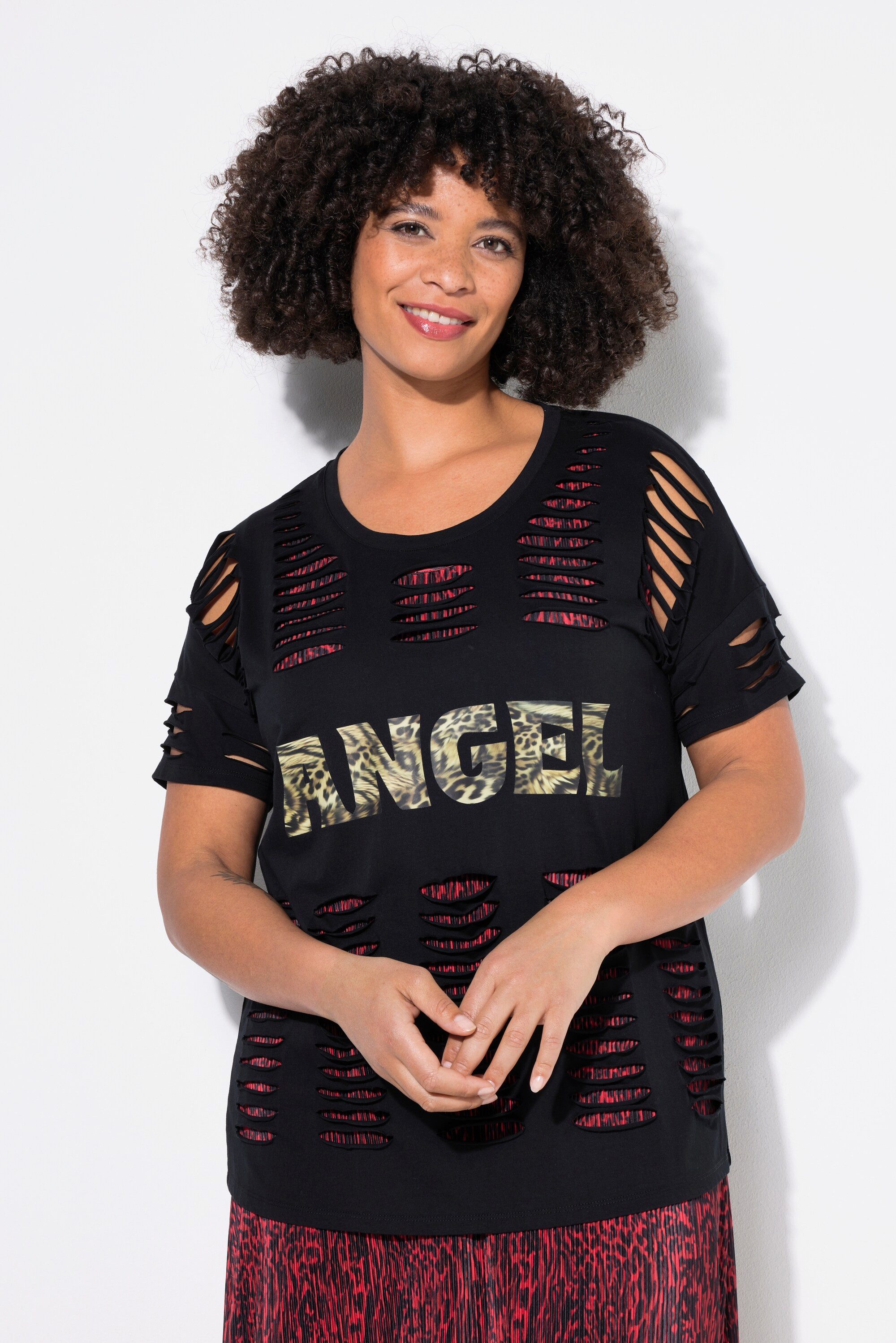 Angel of Style T-Shirt T-Shirt Komfort Fit Schlitze Leo-Schriftzug