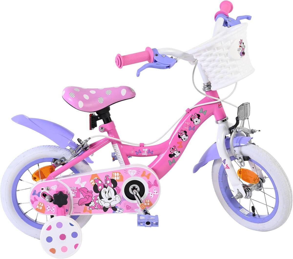 Volare Kinderfahrrad 12 Zoll Kinderfahrrad Mädchenfahrrad Fahrrad Minnie Mouse 20523 fw, Korb, Stützräder