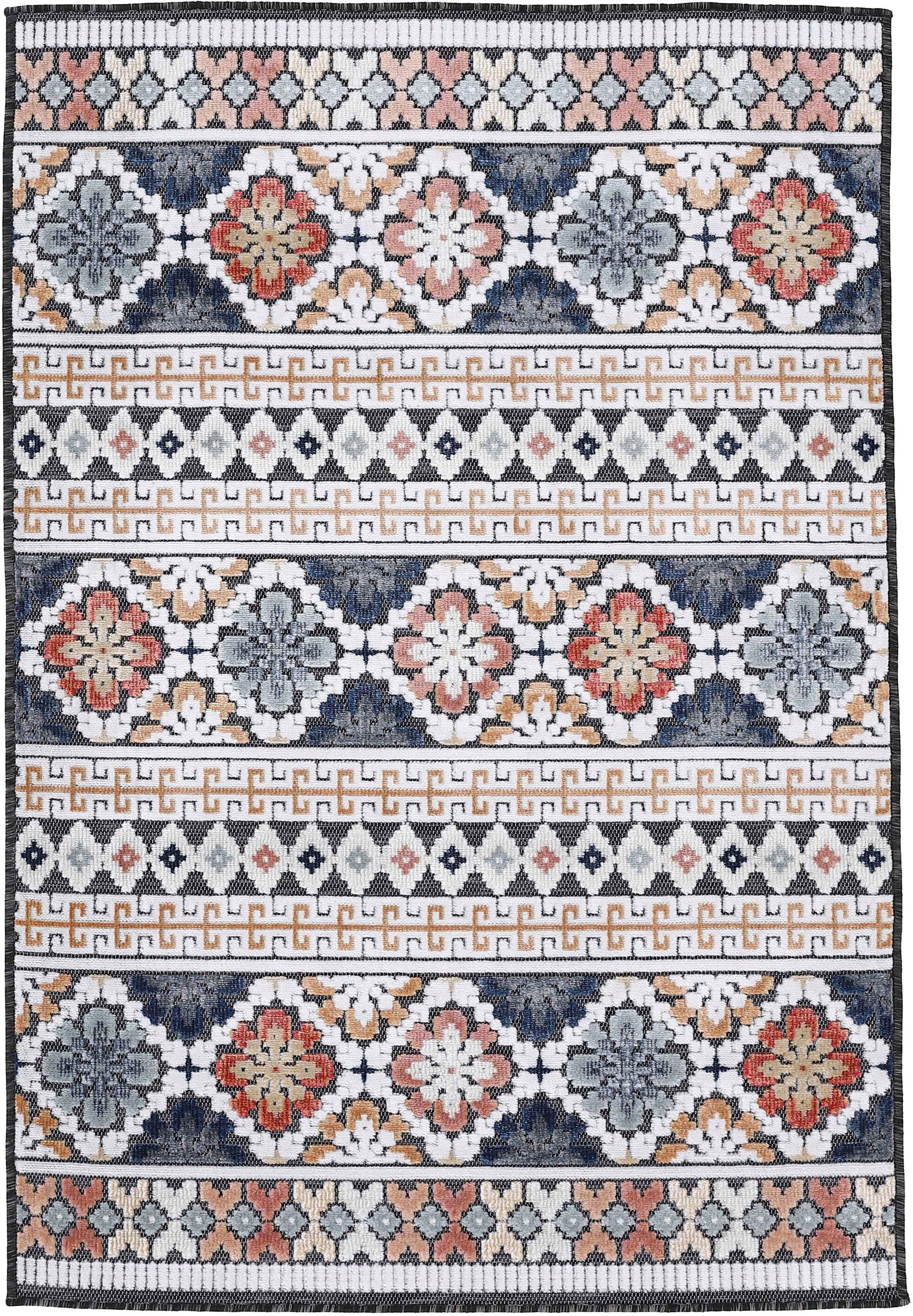 Teppich 4 Effekt Hoch-Tief Motiv- mm, carpetfine, 103, robustes Höhe: Deja Flachgewebe, Floral rechteckig, Palmenblätter,