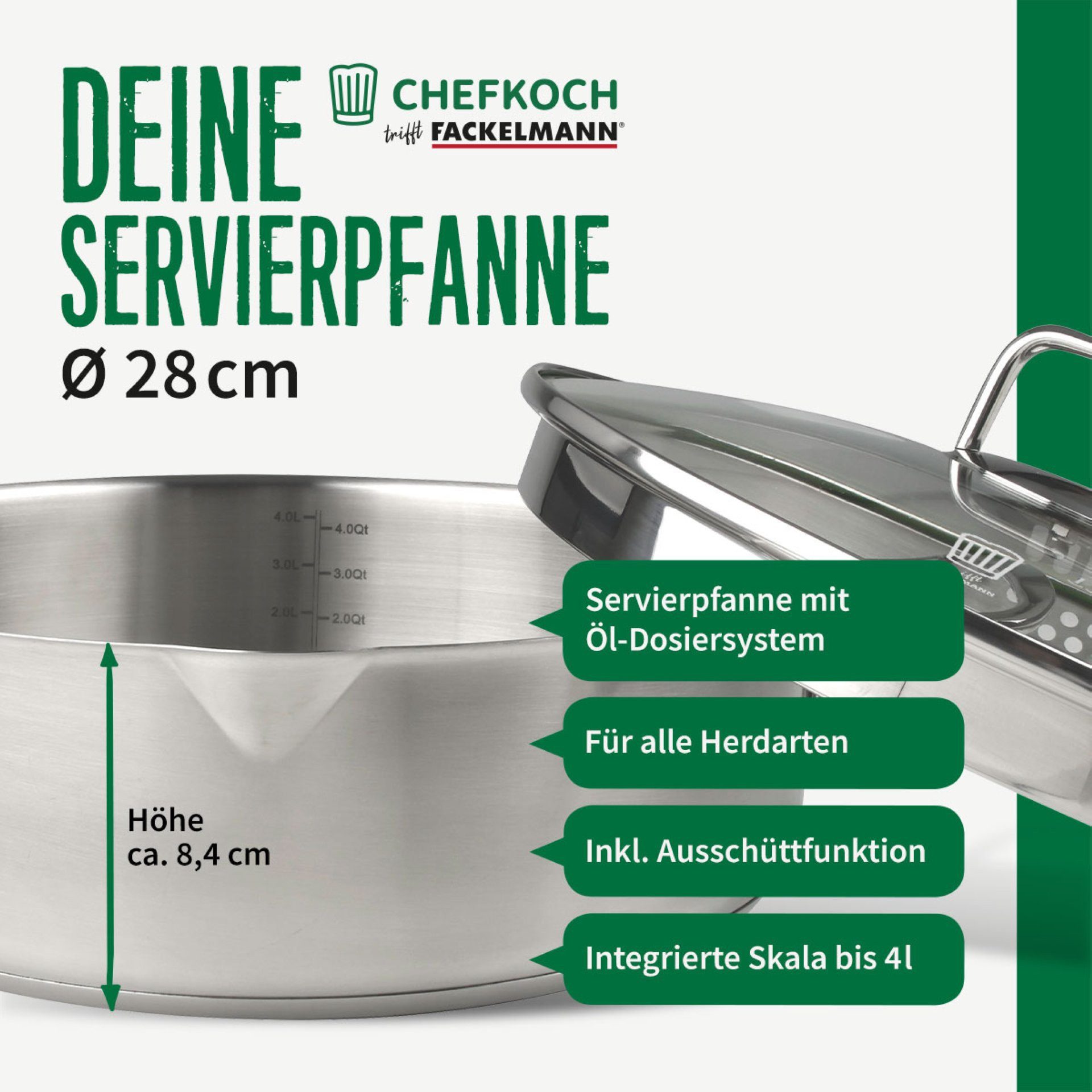 Servierpfanne Edelstahl Servierpfanne, Bratpfanne, Kochgeschirr, Topf mit Deckel