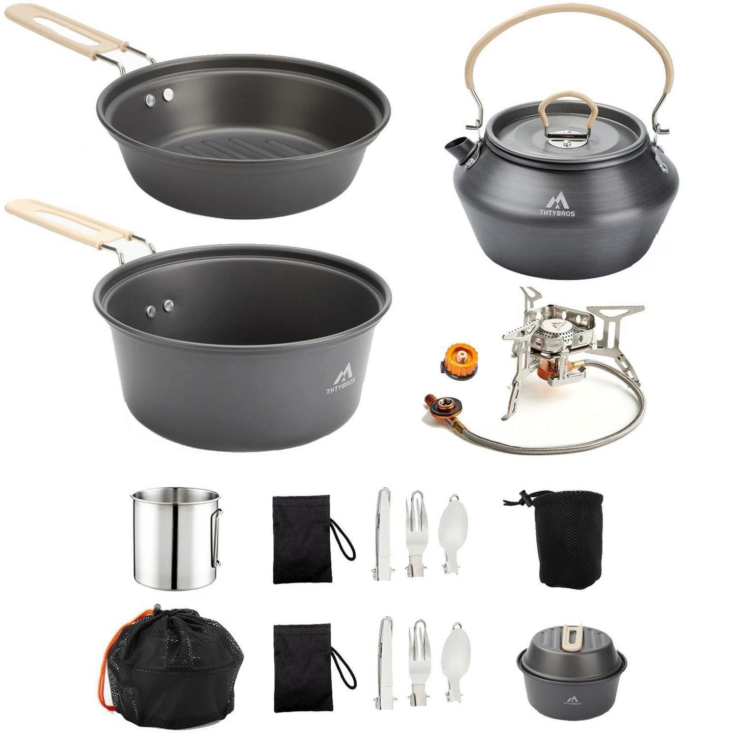 LuxusKollektion Wasserkessel Camping Kochgeschirr Set 17-tlg. Hart-Eloxiert