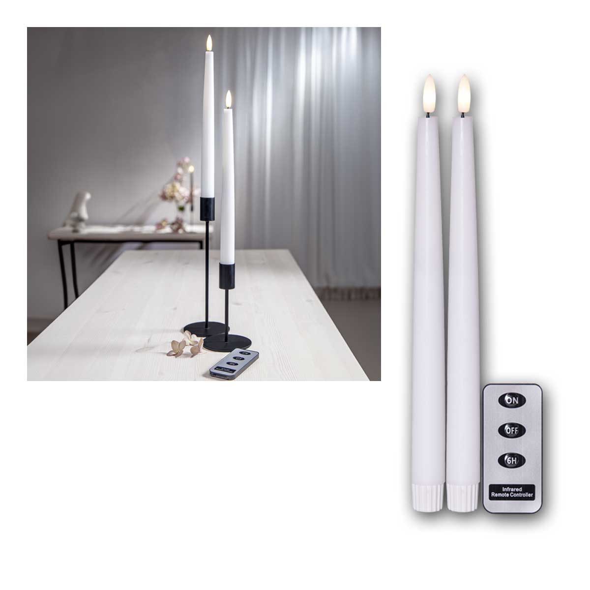 STAR TRADING LED-Kerze LED Stabkerzen FLAMME SLIM weiß 2er Set mit FB