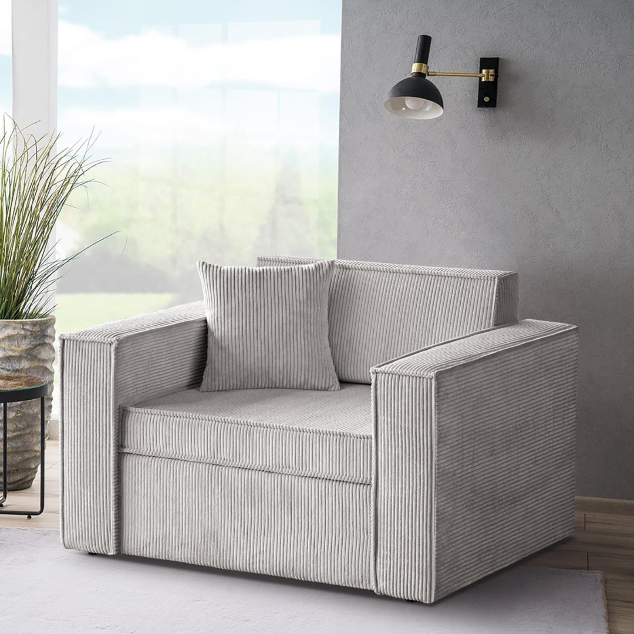 für (poso aus Schlafsofa Relaxsofa 100) mit Beautysofa modernes Einzelsofa Cordstoff, cm Wohnzimmer Bettkasten, Dave, 117 Relaxfunktion, Beige