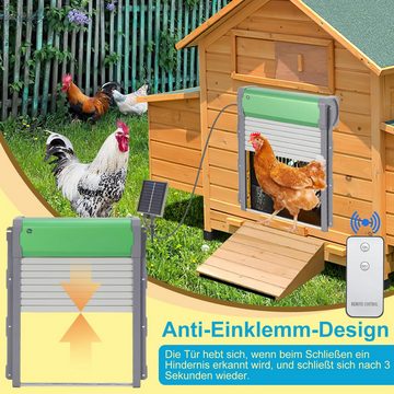 JOEAIS Haustierklappe Hühnerklappe Automatische Elektrische Solar mit Timer Lichtsensor, Automatischer Türöffner Hühnerstall Aluminum Anti-Pinch Hühnertür
