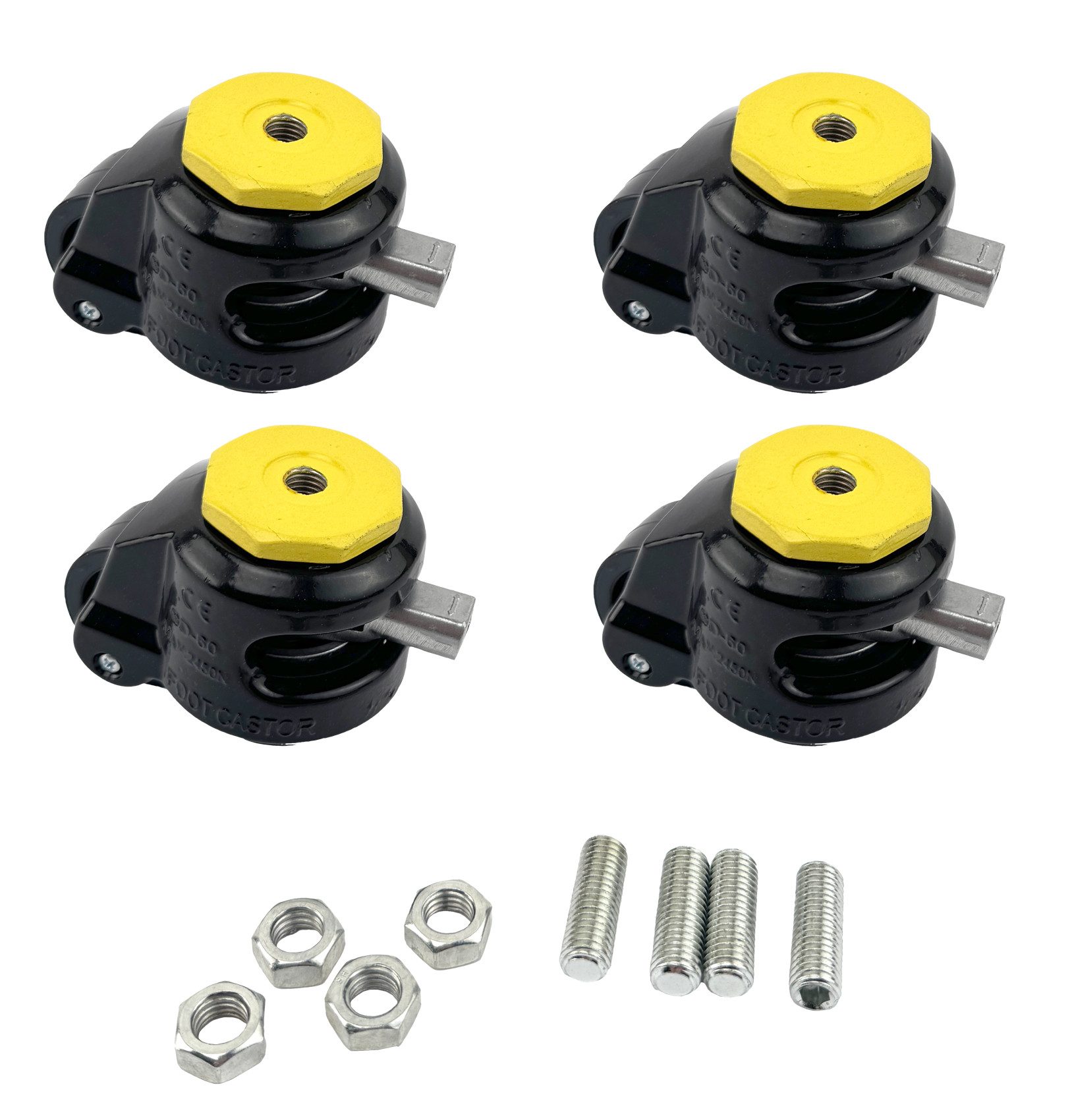 WELDINGER Schwerlastrolle Schwerlastrollen-Set 60FS (4 Stück) mit M12 Gewinde -Tragkraft 1000 kg, (Set, 4-St), Schwerlastrollen 60 FS mit M12-Gewindebefestigung, Ratschenfunktion