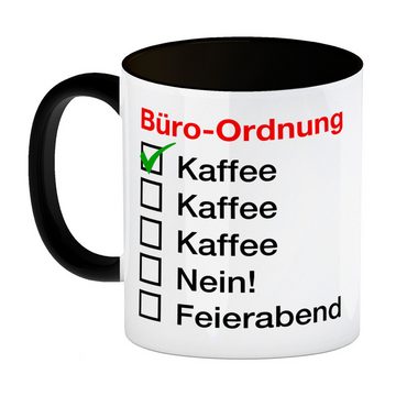 speecheese Tasse Kaffeebecher Schwarz Büro Ordnung Tagesablauf für Angestellte lustige