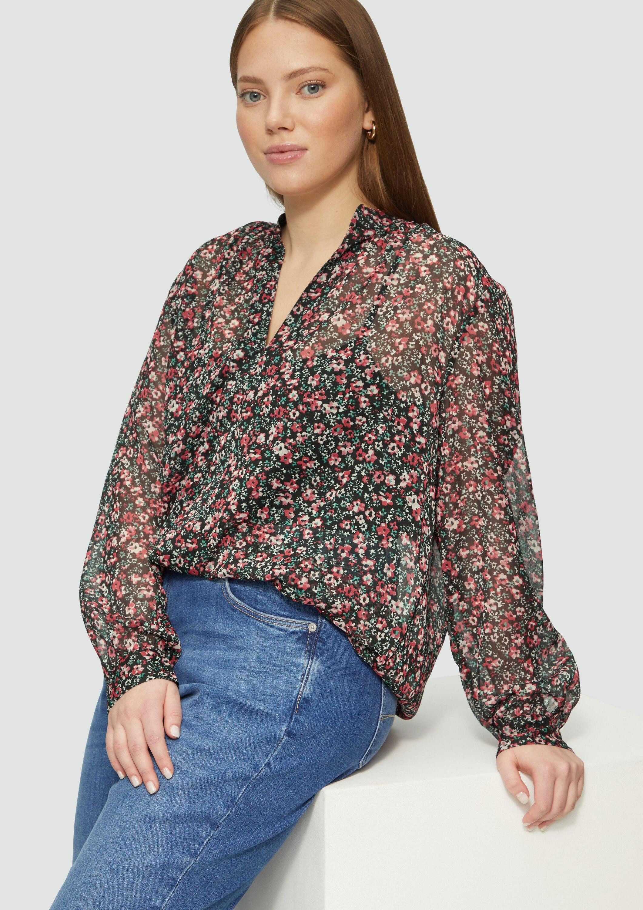 QS Langarmbluse Bluse Leicht transparente Chiffonbluse mit All-over-Print
