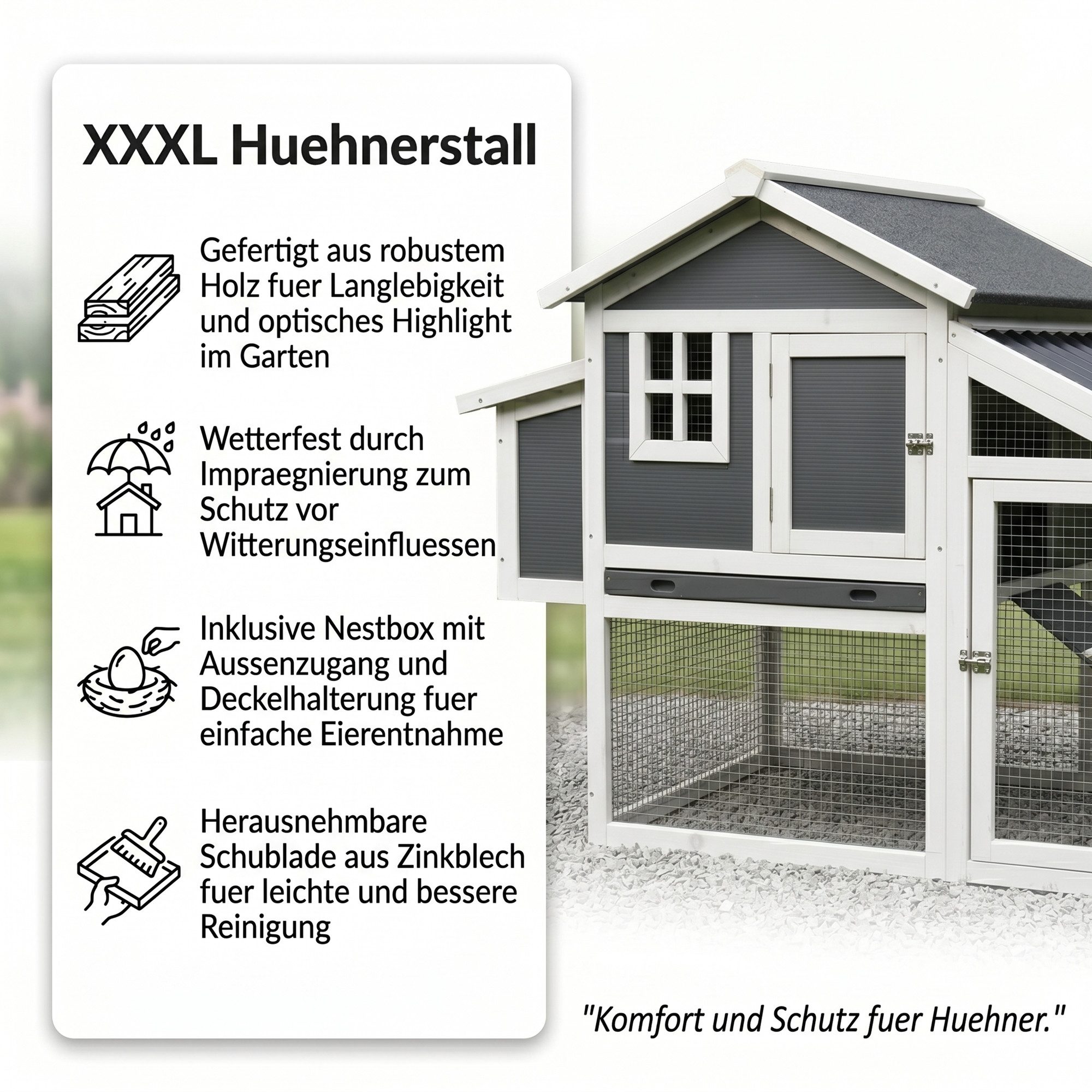 Mucola Kleintierkäfig Hühnerstall Hühnerhaus Geflügelstall Legenest Eiablage Küken, 176x102x66 cm