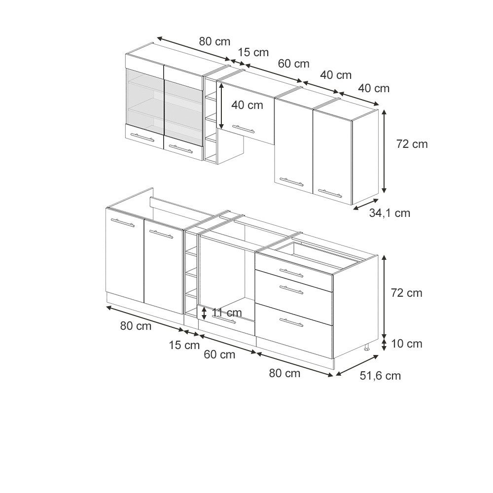 Vicco Küchenzeile Fame-Line, Dunkelgrau/Anthrazit, 235 cm günstig online kaufen