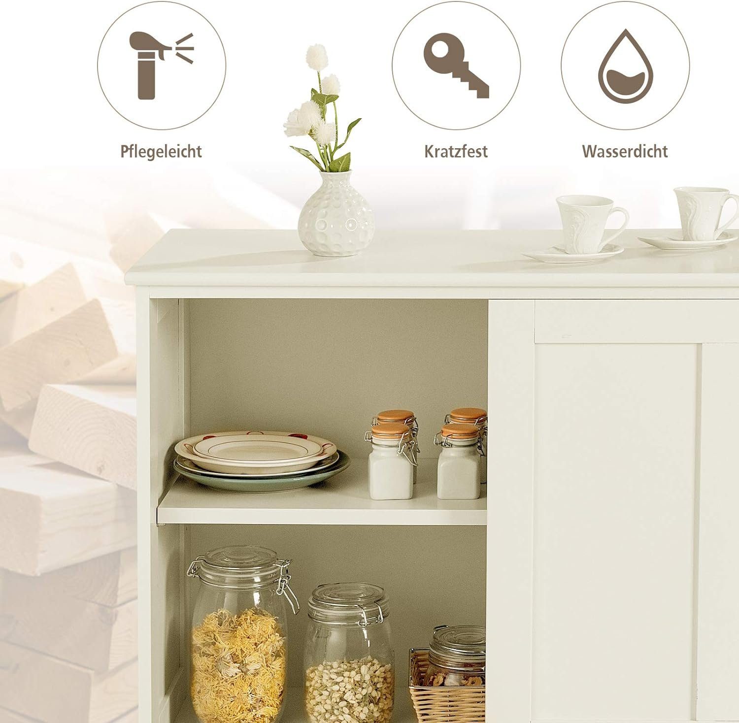 KOMFOTTEU Sideboard Küchenschrank Badschrank Beistellschrank, Unterschrank mit Schiebtüren – Bild 4 von 5
