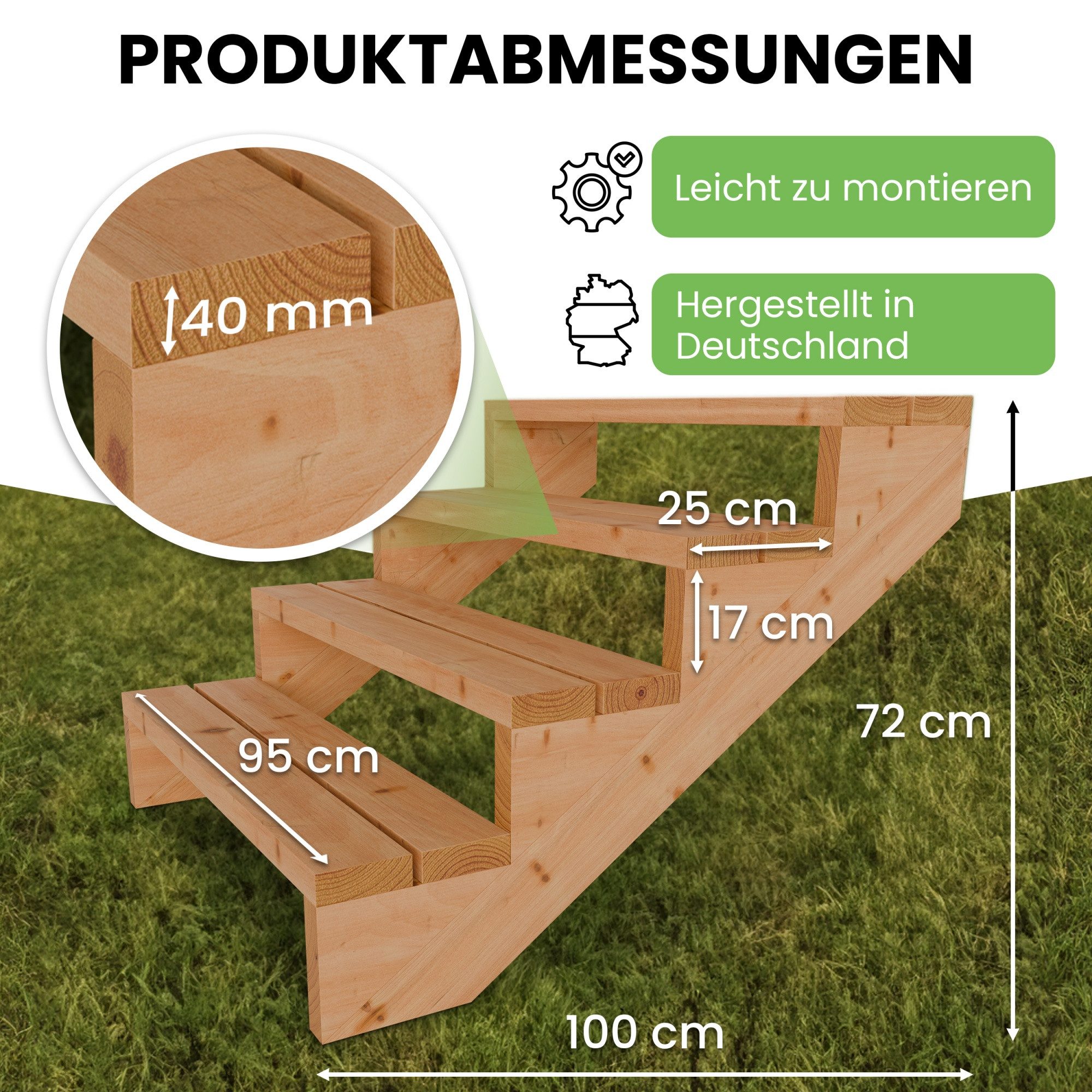 Gartenwelt Riegelsberger Außentreppe Terrassentreppe aus Lärche Treppe Stufen Wangentreppe Breite