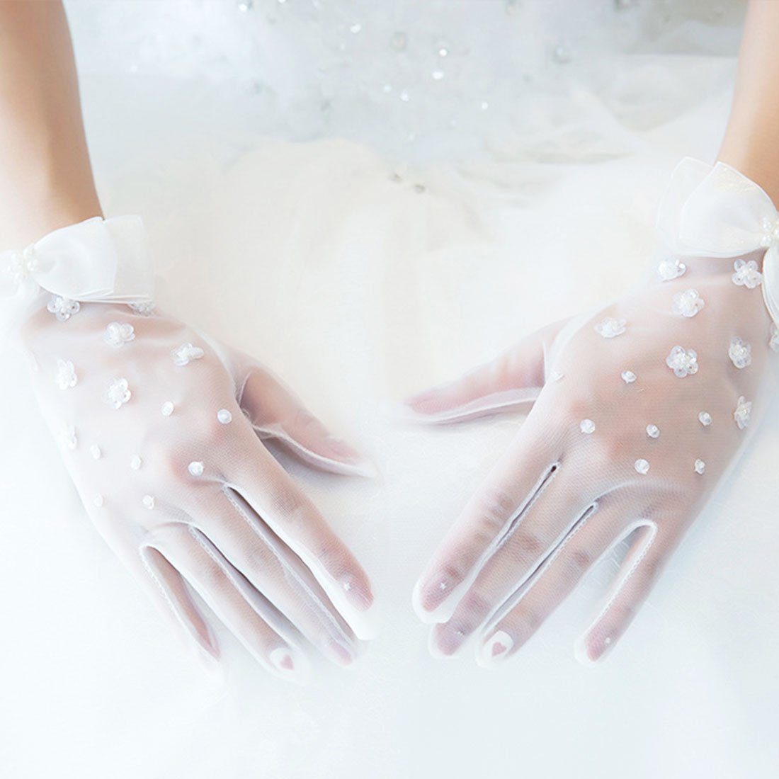 Perle Handschuhe, Handschuhe Mode Mesh kurze Abendhandschuhe Mesh Brautkleid Braut DÖRÖY