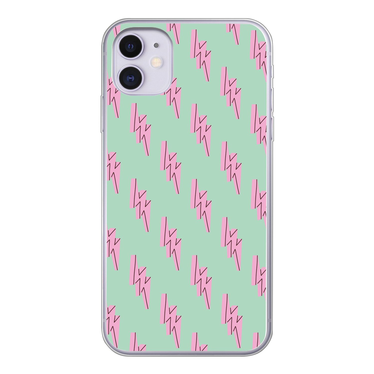 MuchoWow Handyhülle für Apple iPhone 11 Blitze - Muster - Grün - Rosa, Smartphone-Bumper, Print, Handy Schutzhülle Dünn