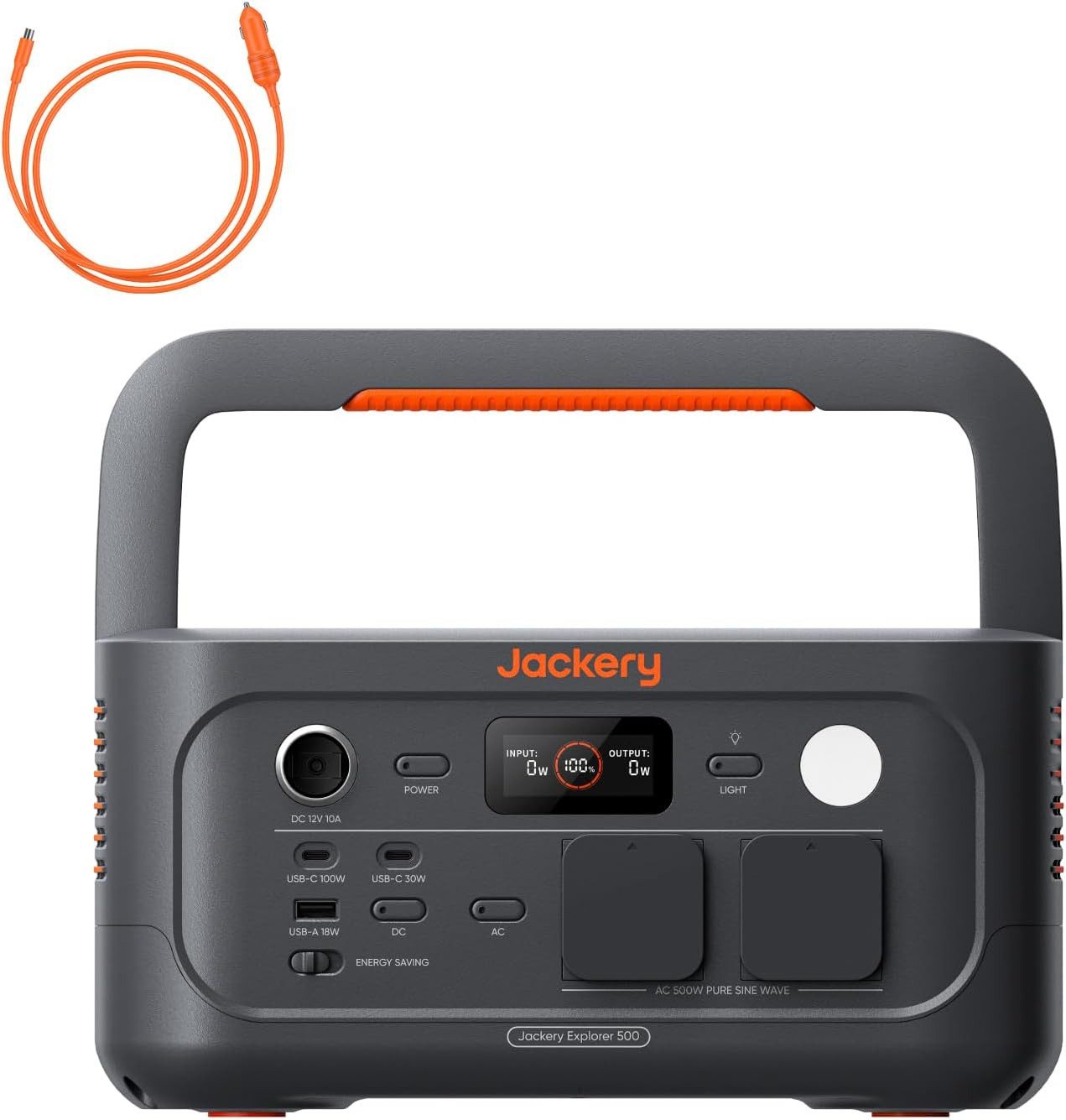 Jackery Stromerzeuger 500 V2 Tragbare Powerstation mit KFZ-Ladekabel, 512Wh Solargenerator, 1 in kW, 230V/500W (Spitze 1000W) mit Schnellladung, LFP für Camping&Indoor