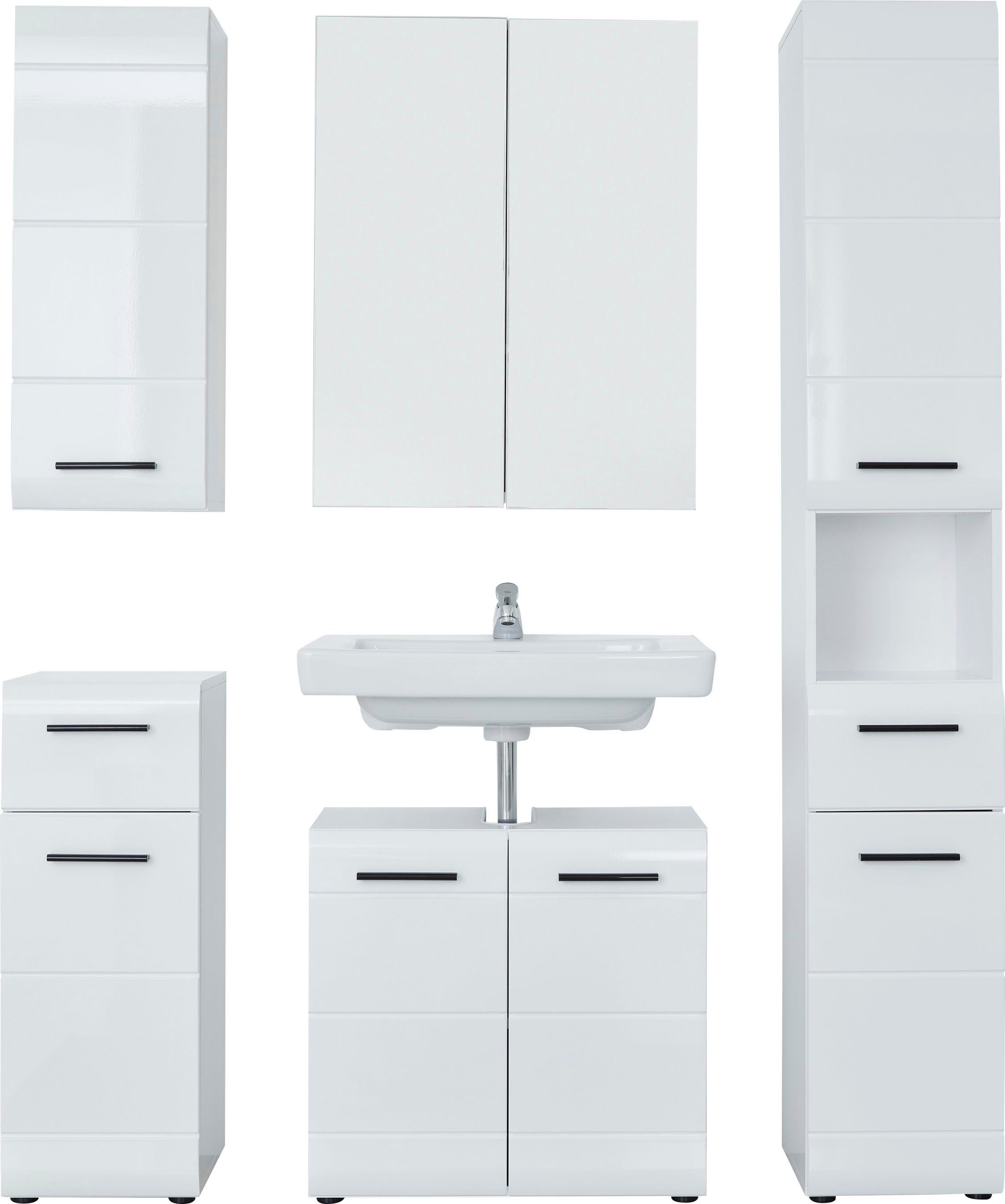 welltime Badmöbel-Set Sovana, (Set, 5-St), Badezimmermöbel mit Hochglanzfro günstig online kaufen