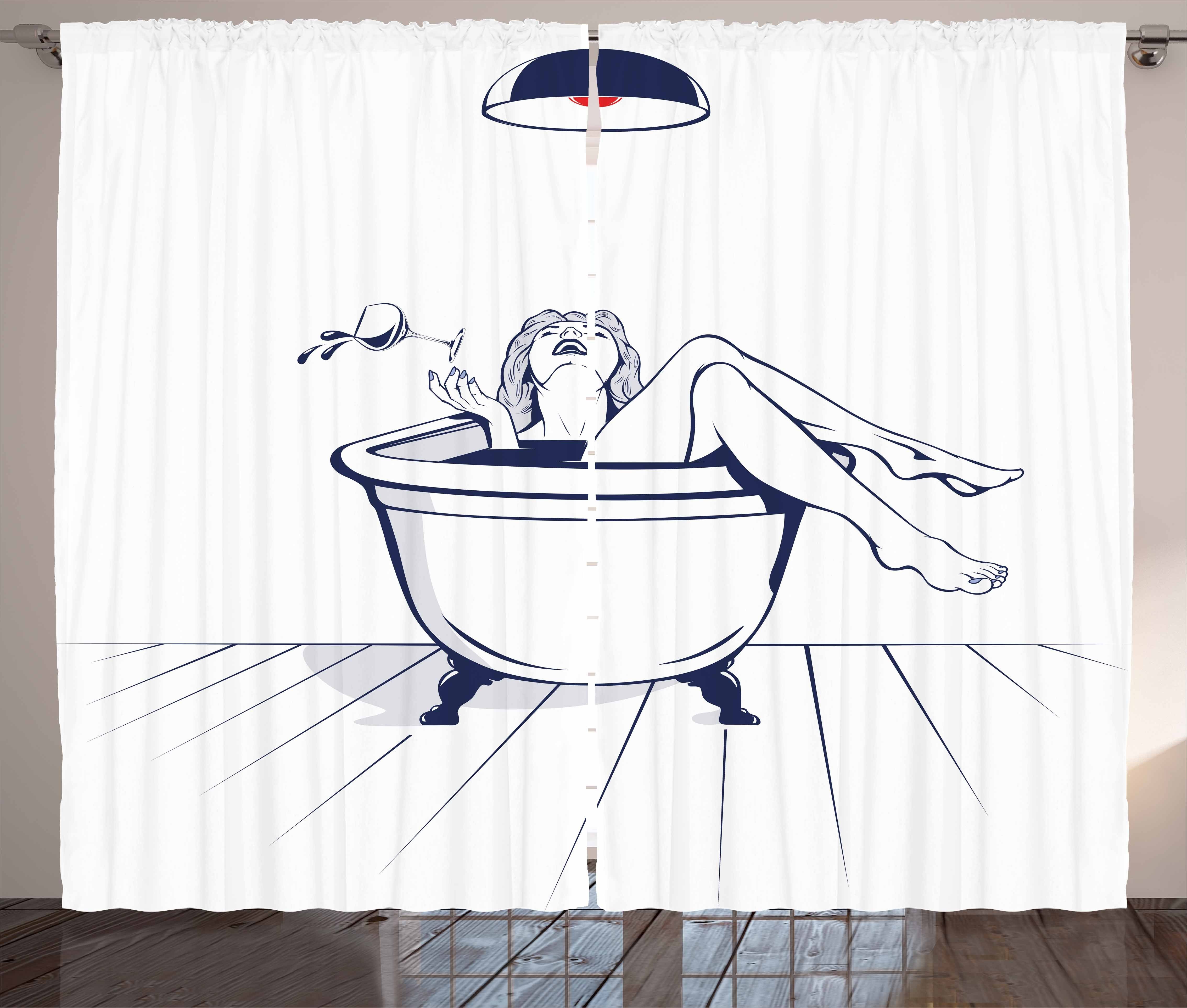 Gardine Vorhang Schlaufen Junge mit Frau und Schlafzimmer Badewanne in Kräuselband Haken, Abakuhaus, Wein Kunst