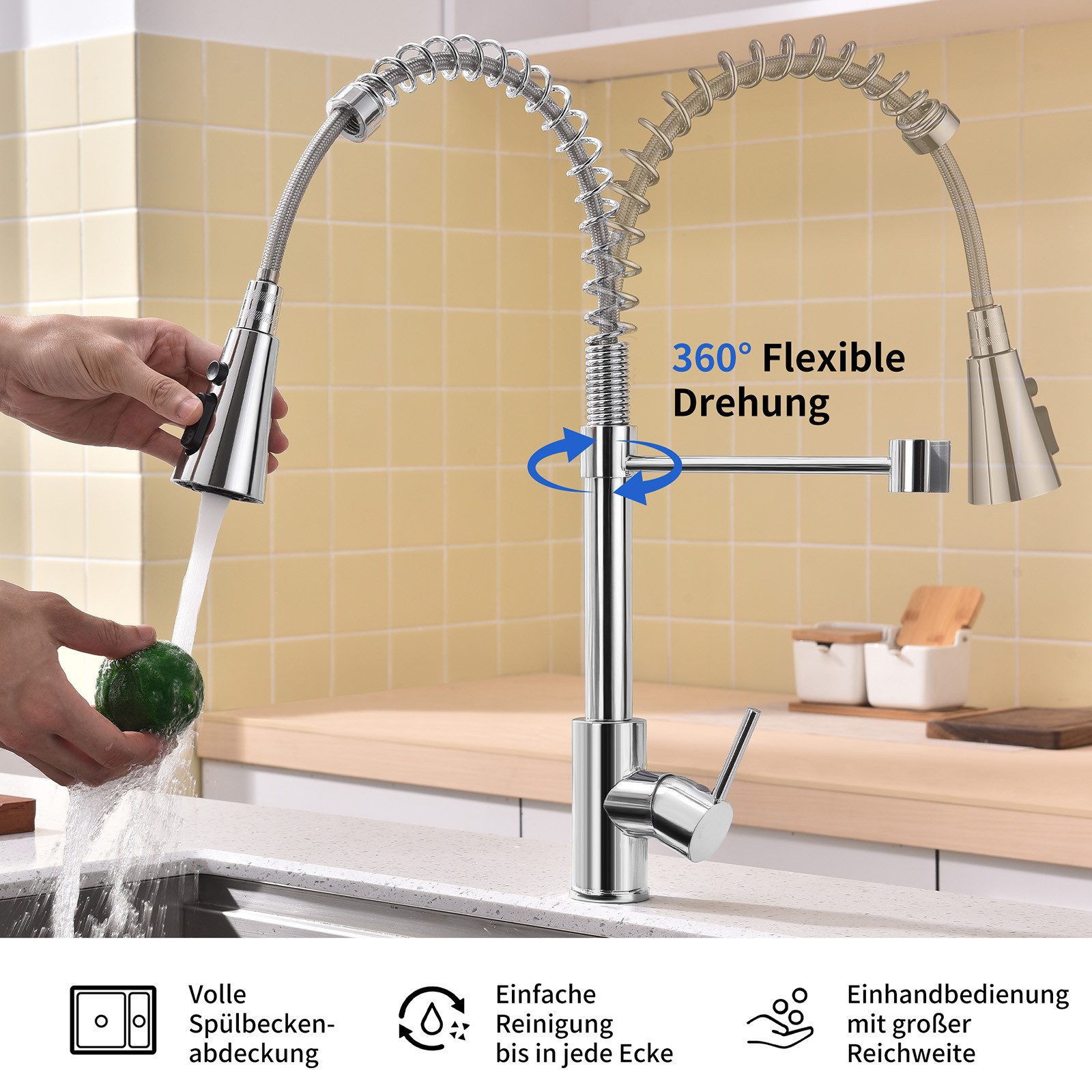 Thumbnail - HOMELODY Küchenarmatur Spültischarmatur Ausziehbar Armatur Küche 360° Schwenkbar Mischbatterie Spültischarmatur mit Brau...