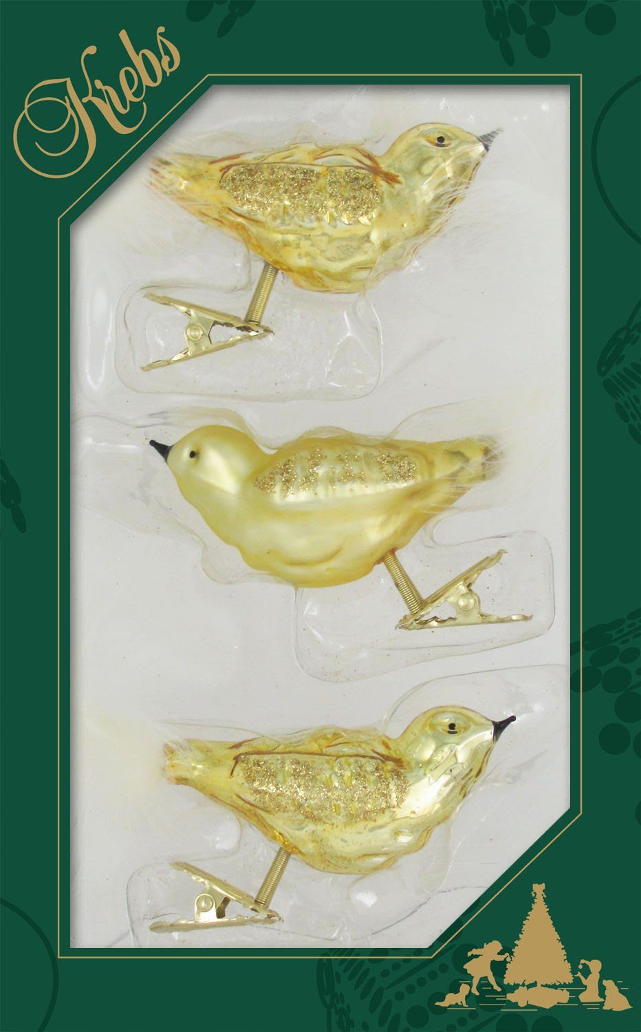 (3-tlg), Lauscha Glas Krebs Vogelsortiment Weihnachtsdeko, Christbaumschmuck CBK71095, Weihnachtsbaumklammer