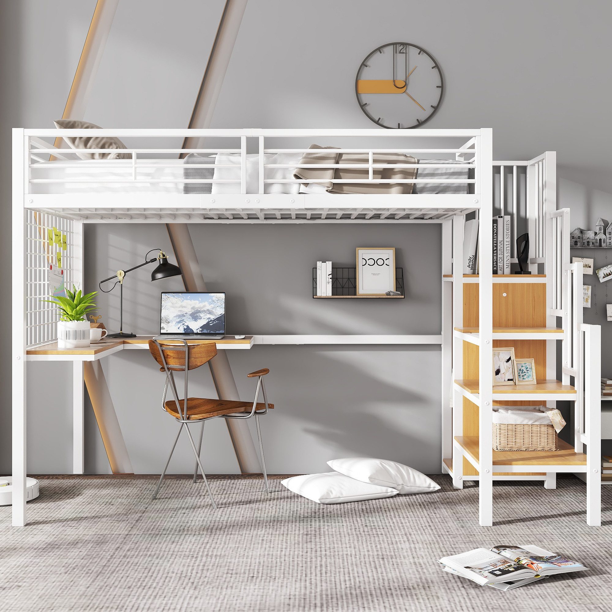 Merax Hochbett (1-St) Etagenbett 90x200 mit Schreibtisch & Kleiderschrank, günstig online kaufen