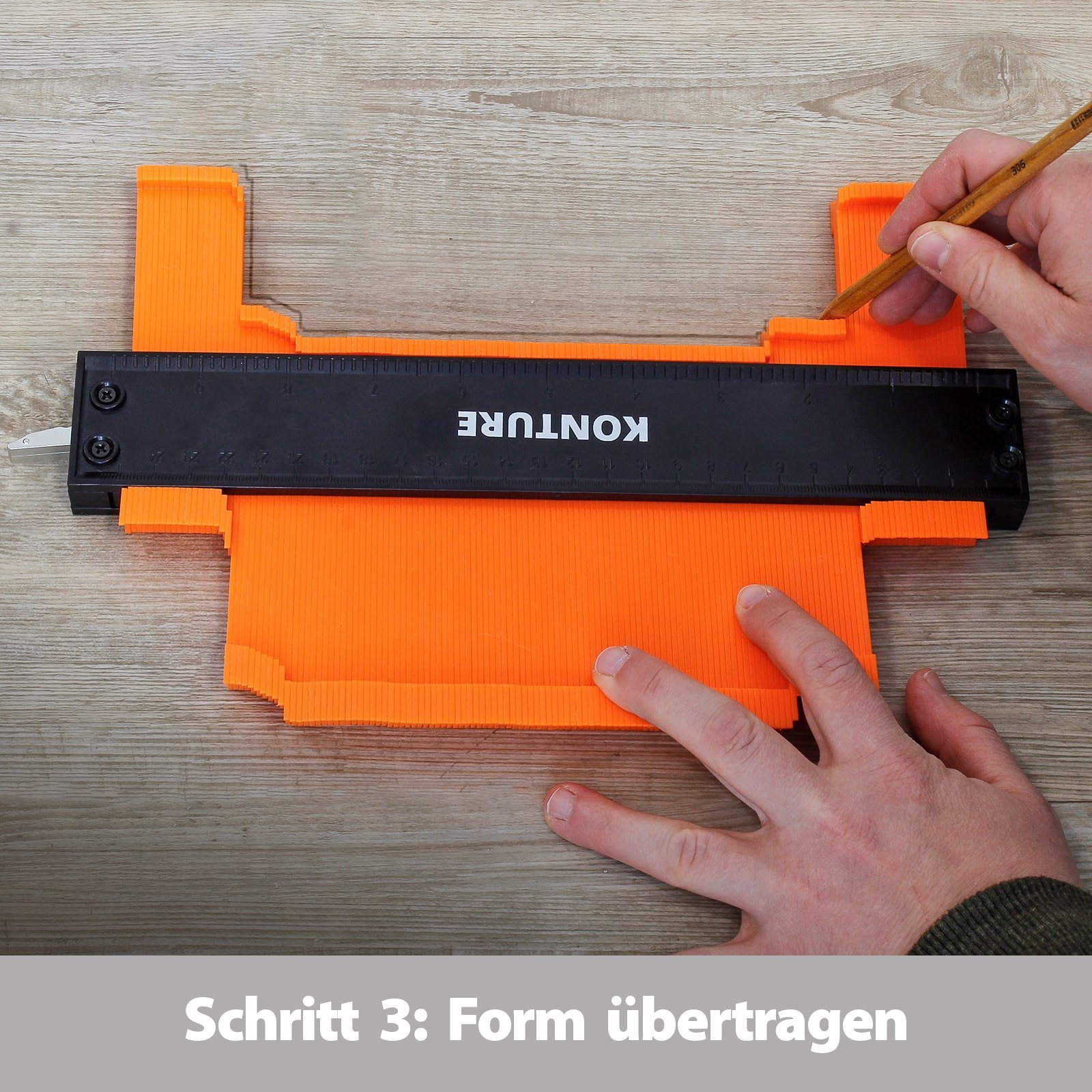 EAXUS Konturenlehre Profi Konturenschablone mit Feststeller - Schnittverläufe Übertragen, max. 248,00 mm, 1-St., Widerstandsfähig, Langlebig. Mit integriertem L – Bild 4 von 5