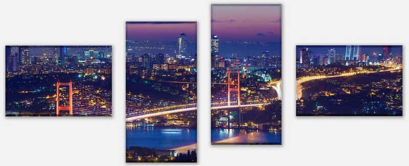 wandmotiv24 Mehrteilige Bilder Istanbul bei Nacht, Städte (Set, 4 St), Wandbild, Wanddeko, Leinwandbilder in versch. Größen