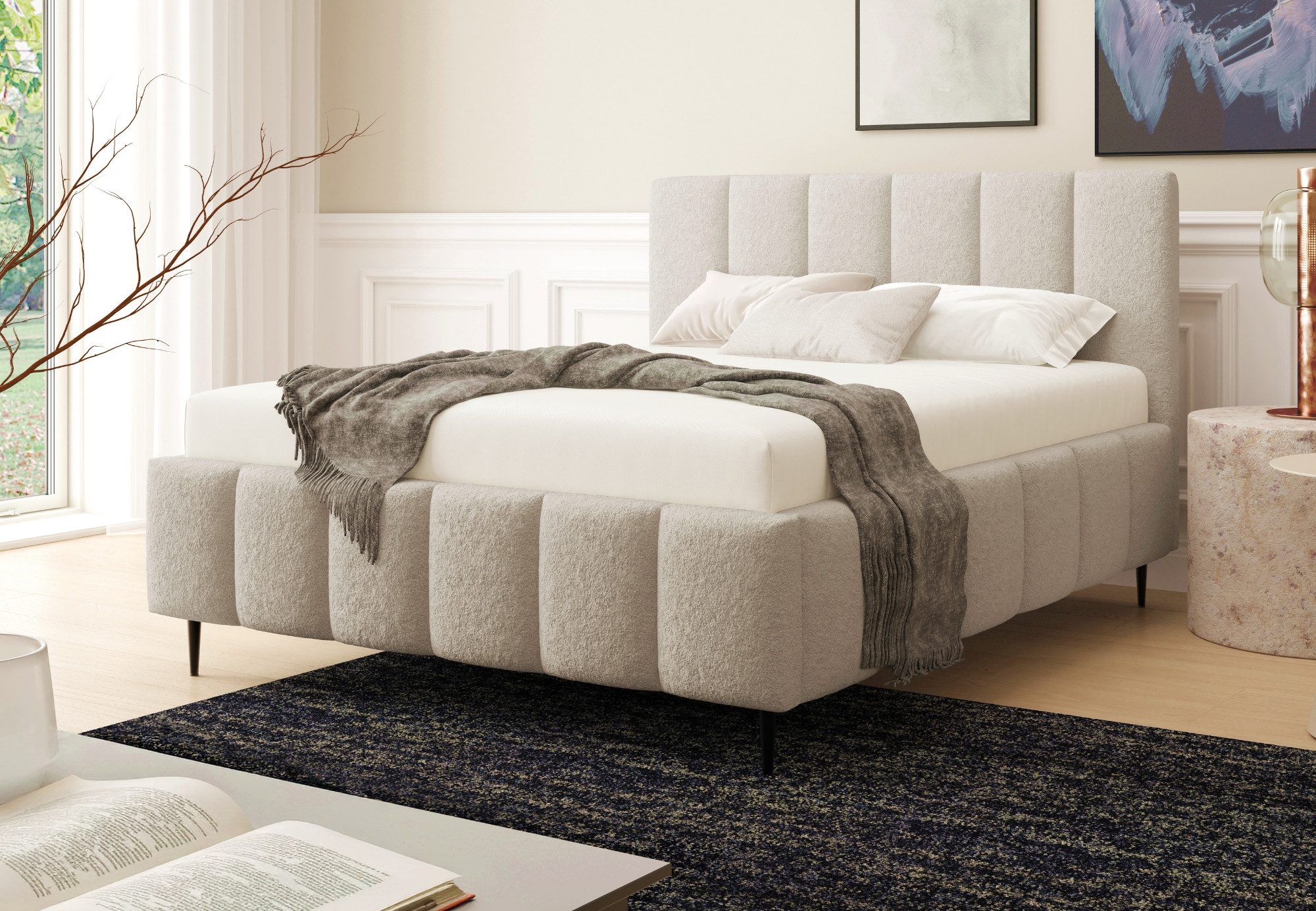 Home Collective Polsterbett Bett mit Stauraum Doppelbett Bettgestell mit Lattenrost (Größen: 140x200, 160x200, 180x200), weich gepolstert modernes Design mit Bettfüßen Beige