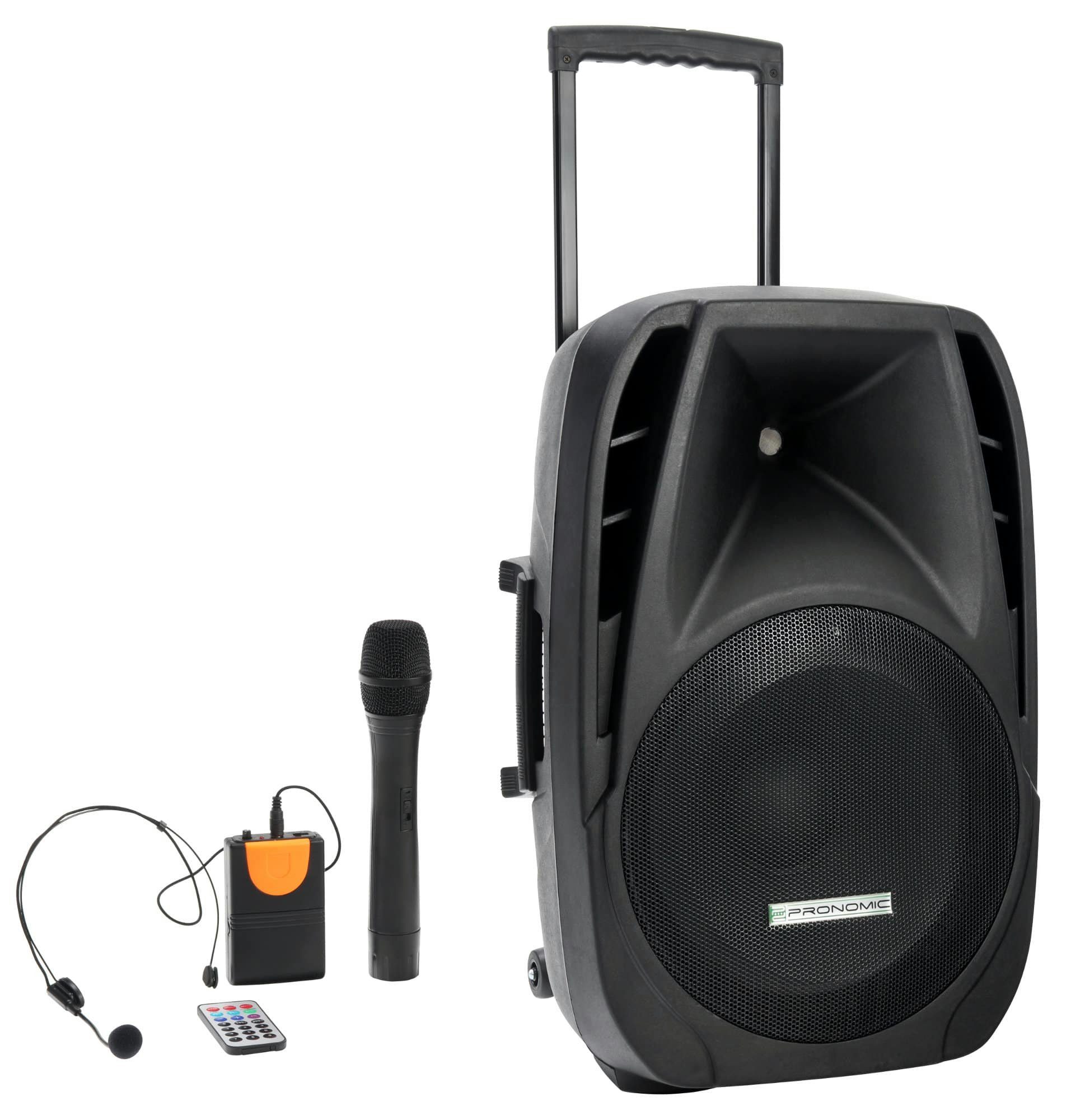 W, Akku-Aktivbox Lautsprecher Speaker Pronomic 100 MP3/SD/USB-Player, Funkmikrofon Headset) (Bluetooth, 15" PH15AW inkl. &