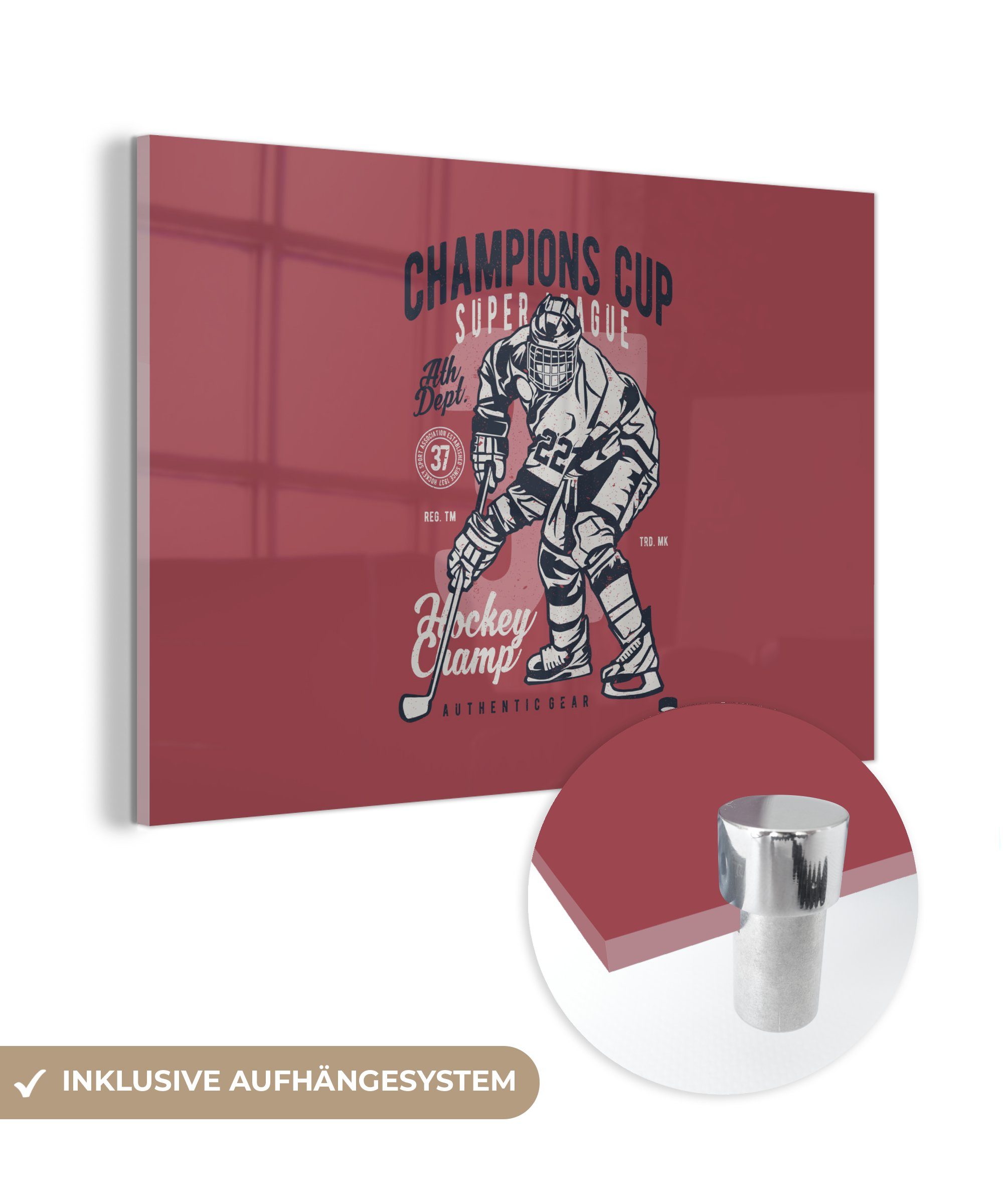 MuchoWow Acrylglasbild Eishockey-Schlittschuhe - Sport - Vintage, (1 St), Glasbilder - Bilder auf Glas Wandbild - Foto auf Glas - Wanddekoration | Bilder