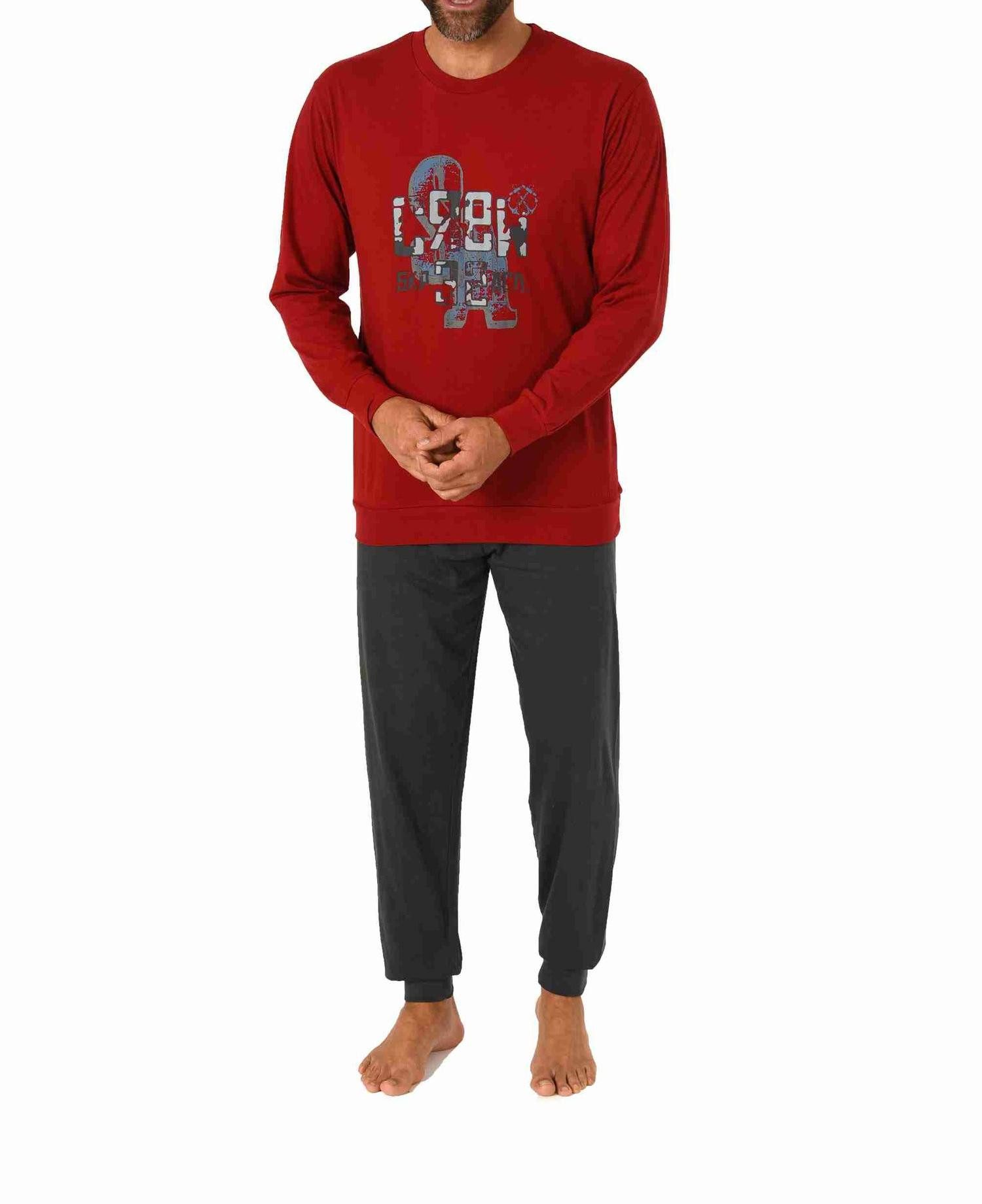 RELAX by Normann Pyjama Herren Schlafanzug langarm mit Bündchen und edlen Frontprint