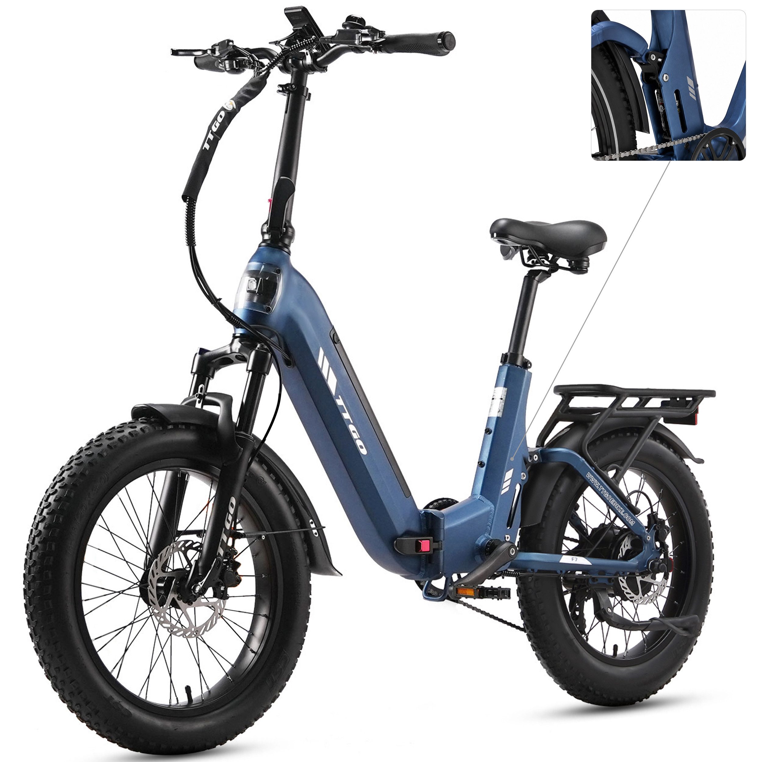 Vankel E-Bike Klapprad 20 Zoll, Fully Klapprad Fatbike, max. 150km, 150kg belastbar, 7 Gang SHIMANO, Kettenschaltung, Heckmotor, 720 Wh, (Softtail, separates Bremslicht, Vollfederung, Drehmomentsensor), Tiefeinstieg, Elektrofahrrad für Damen Herren, All-Terrain-E-Bike