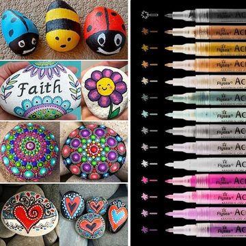 Fivejoy Marker 28 Farben wasserfeste Acryl-Stiftmarker, (28-tlg), Acrylfarben Stifte Wasserfest für Kinder, Hobbykünstler und Künstler
