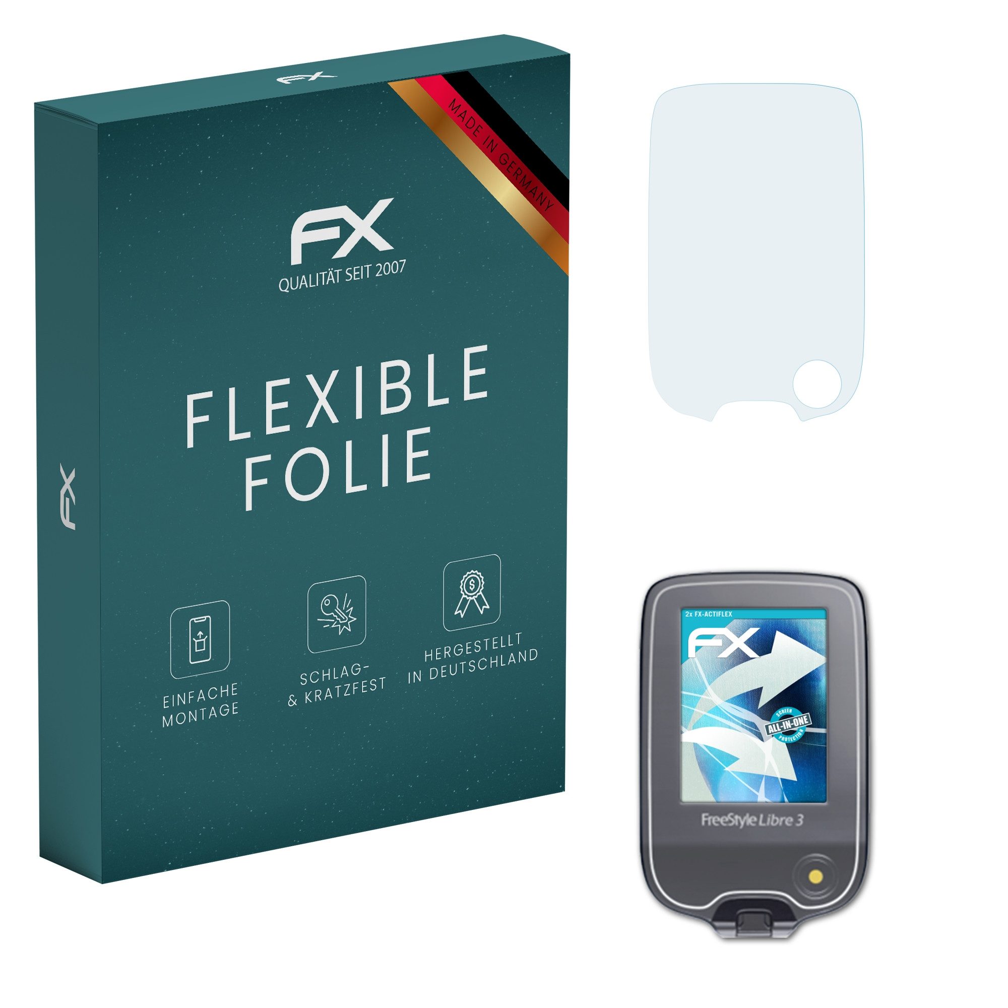 atFoliX Schutzfolie Displayschutzfolie für FreeStyle Libre 3, (2 Folien), Ultraklar und flexibel