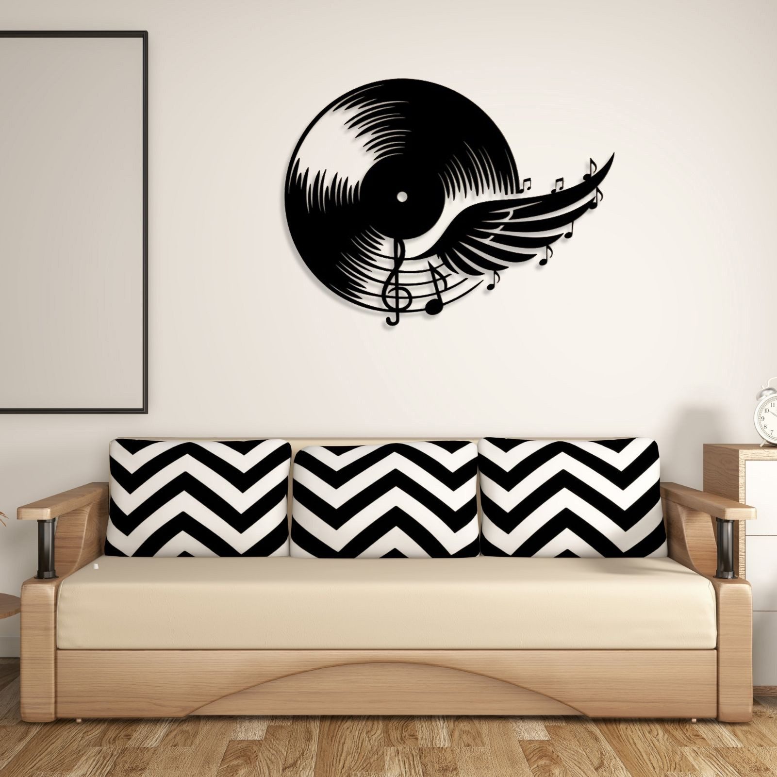 Jumpeak Wanddekoobjekt Wanddekoration in Form einer Schallplatte,Noten,Flügel,Silhouetten, Metall, 4 Farben, 2Größen, Wanddekoration für das Wohnzimmer,Retro