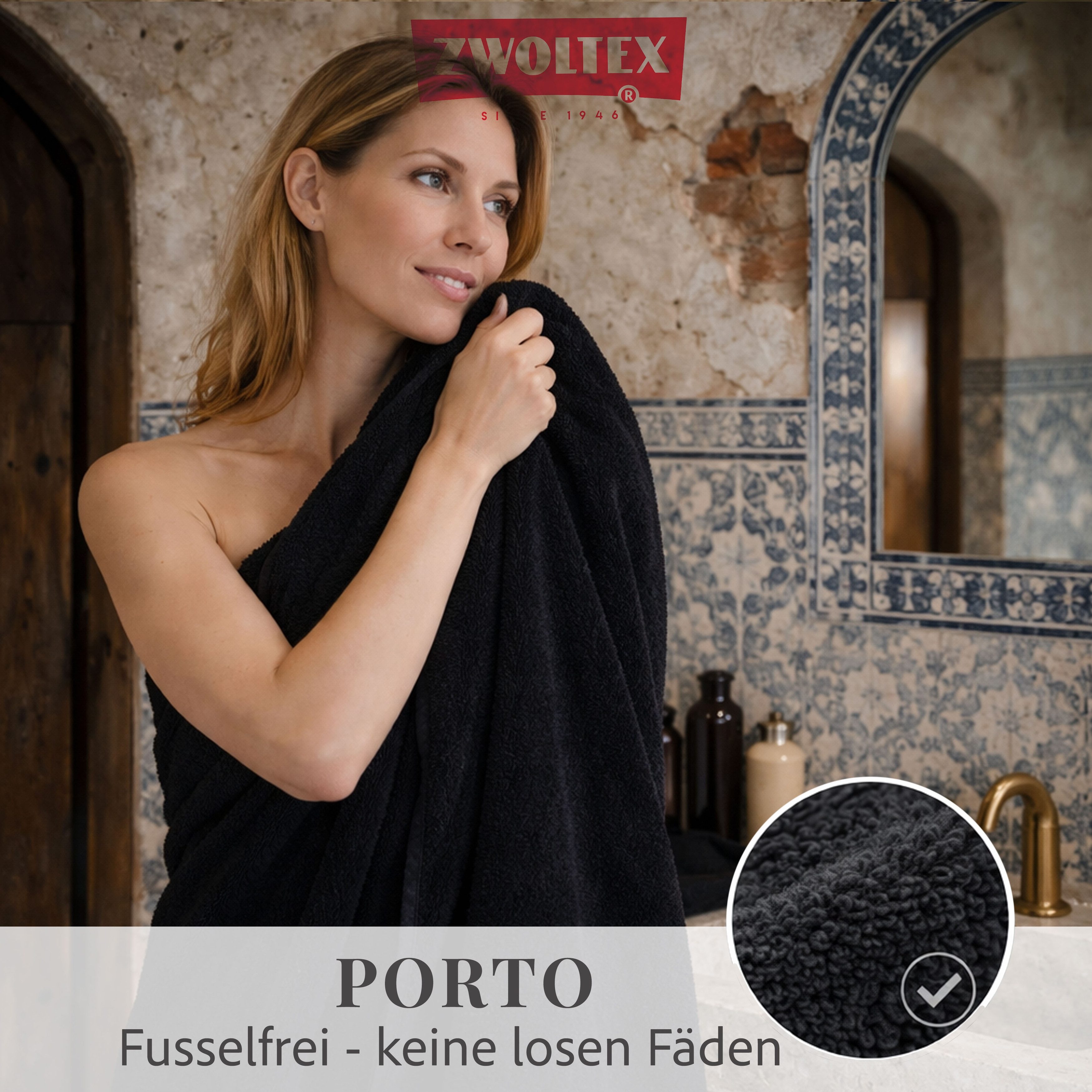 Zwoltex Handtücher PORTO Badetuch 100x150 Premium Bio Baumwolle weich 600g Frottier, (Spa Handtuch für Sauna Wellness Bad fusselfrei Nutzung), Dichte Baumwollschlingen mit starker Aufnahme