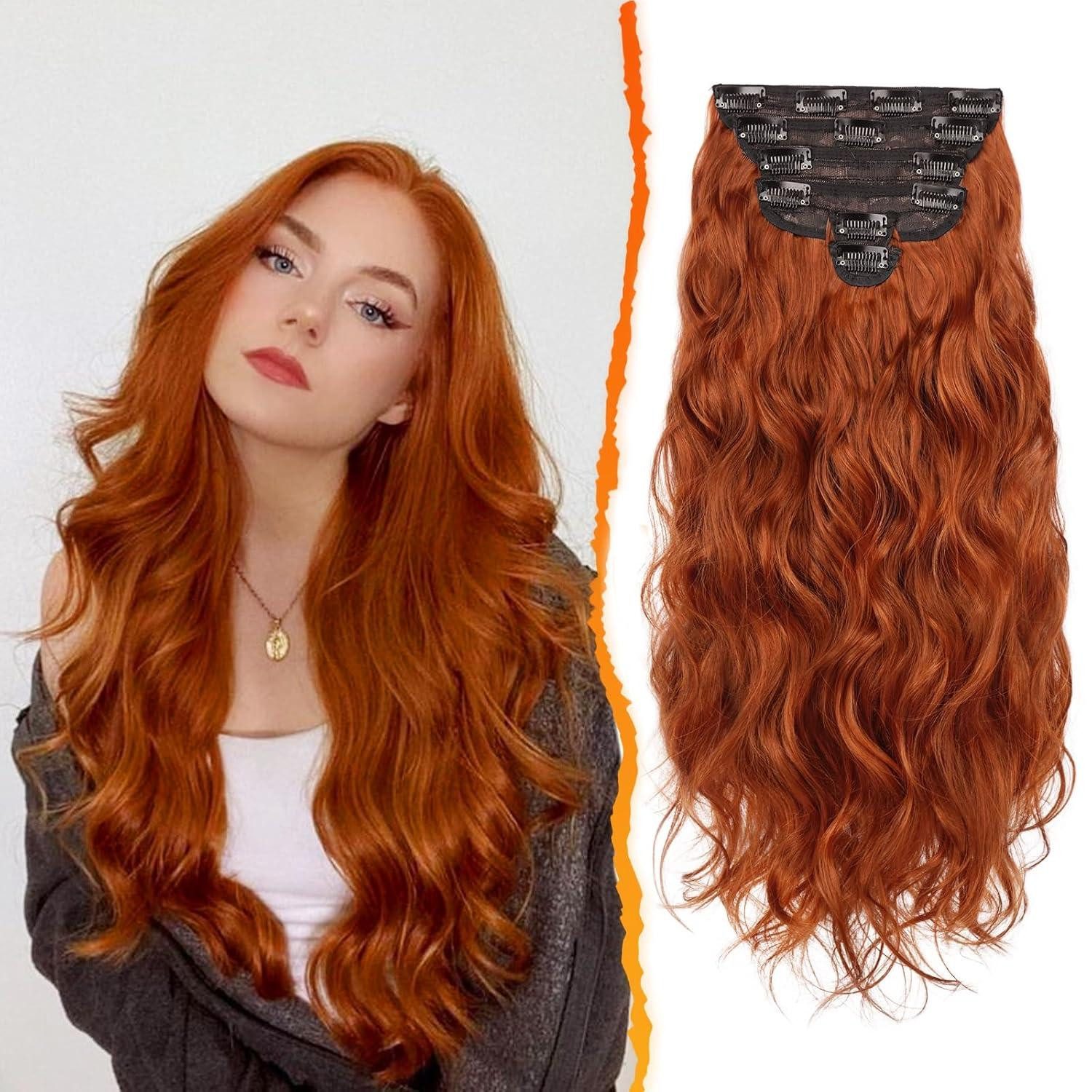 Kunsthaar-Extension Clip in Extensions 50cm Strandwellen Kupfer Rot 6-teilig