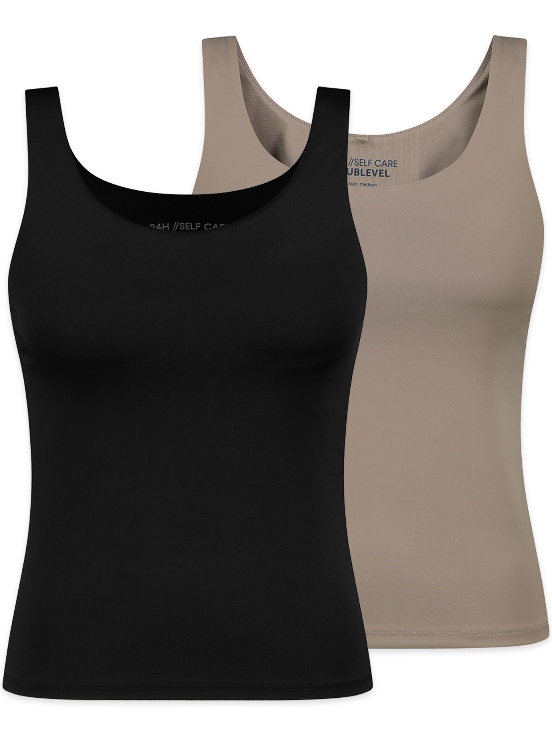 SUBLEVEL Shirttop 2er-Set Unifarben Innenliegendes Bustier für Damen (2-tlg) Innenliegende Bustierlage, Saubere Abschlüsse, Doppelpack