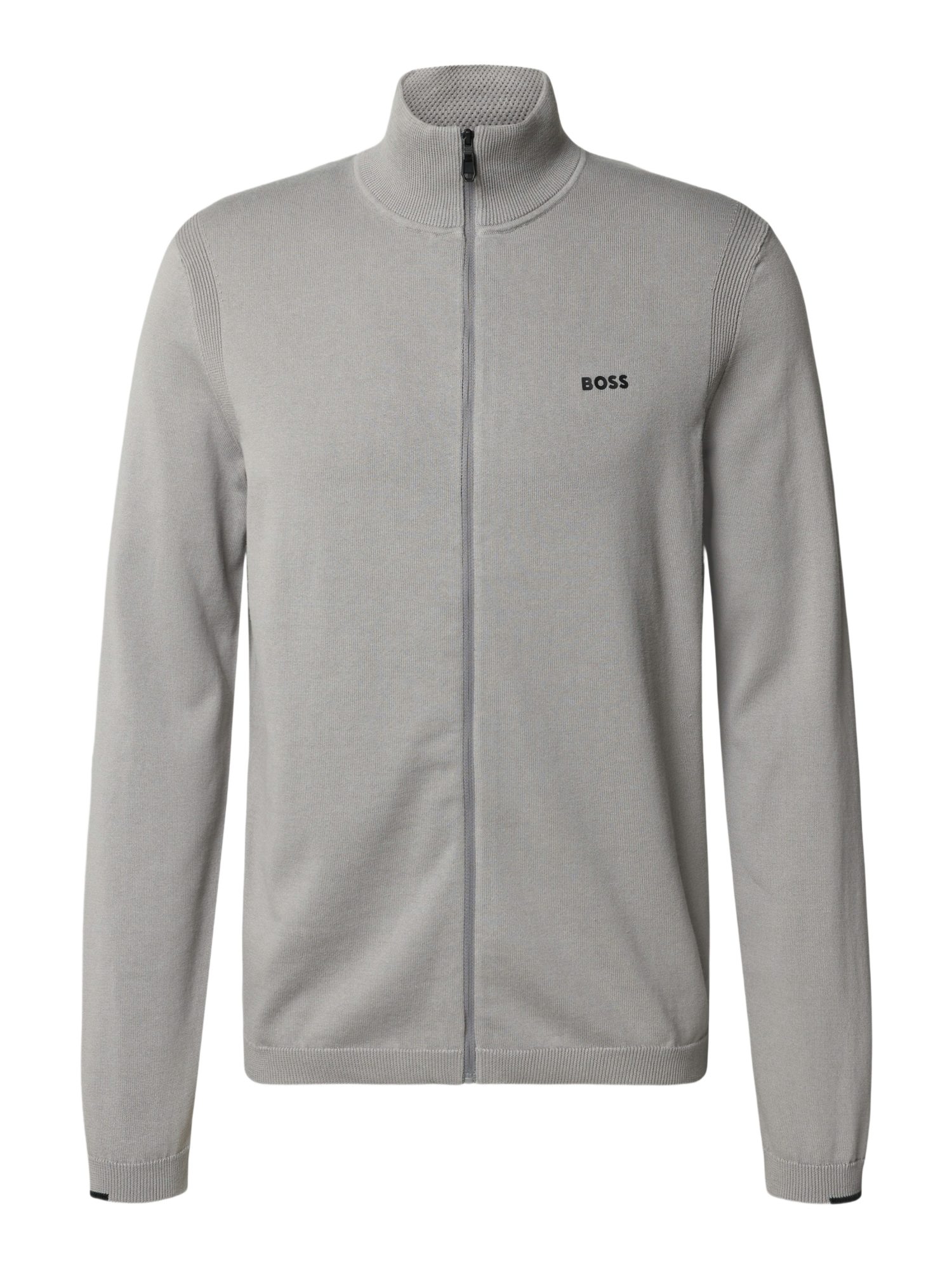 BOSS GREEN Strickpullover BOSS Men Green grau,Freizeit,Baumwolle,Unifarben,Stehkragen,Lang,Regular Fit