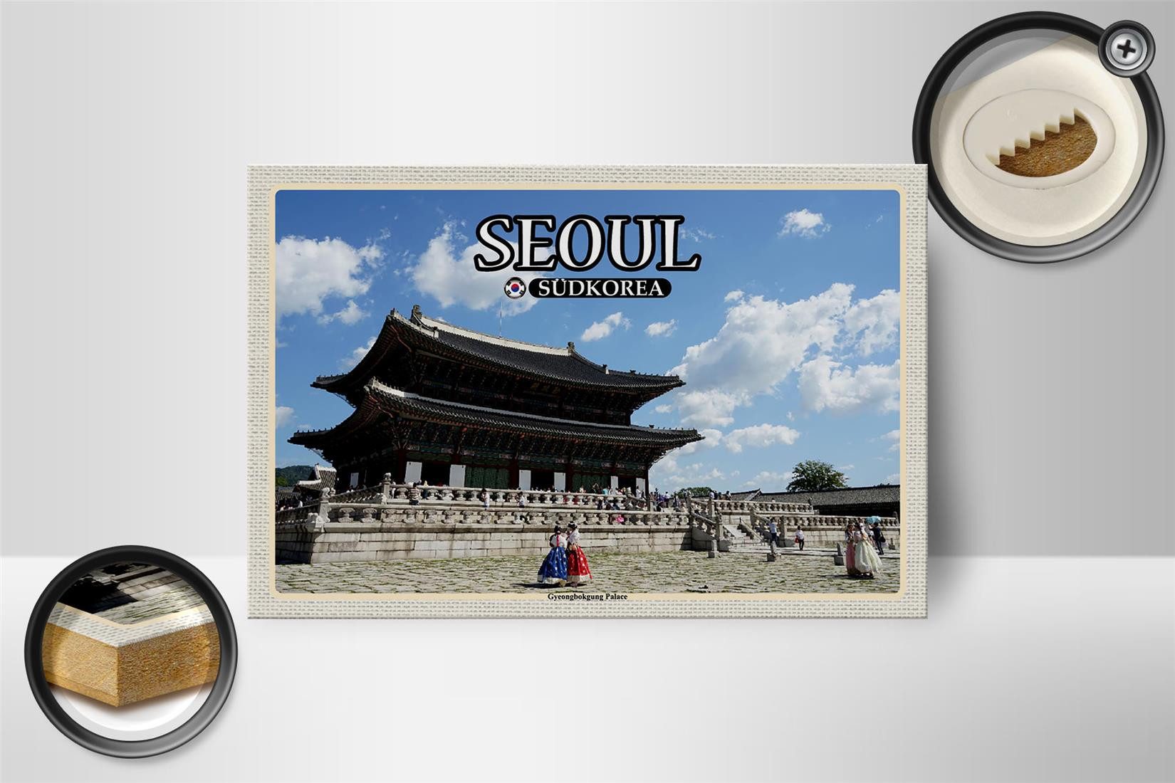Femer GmbH Holzbild Reise 18x12 cm Seoul Südkorea Gyeongbokgung Palace, (1 St), Glatte Holzfaserplatte (MDF), vorn beschichtet