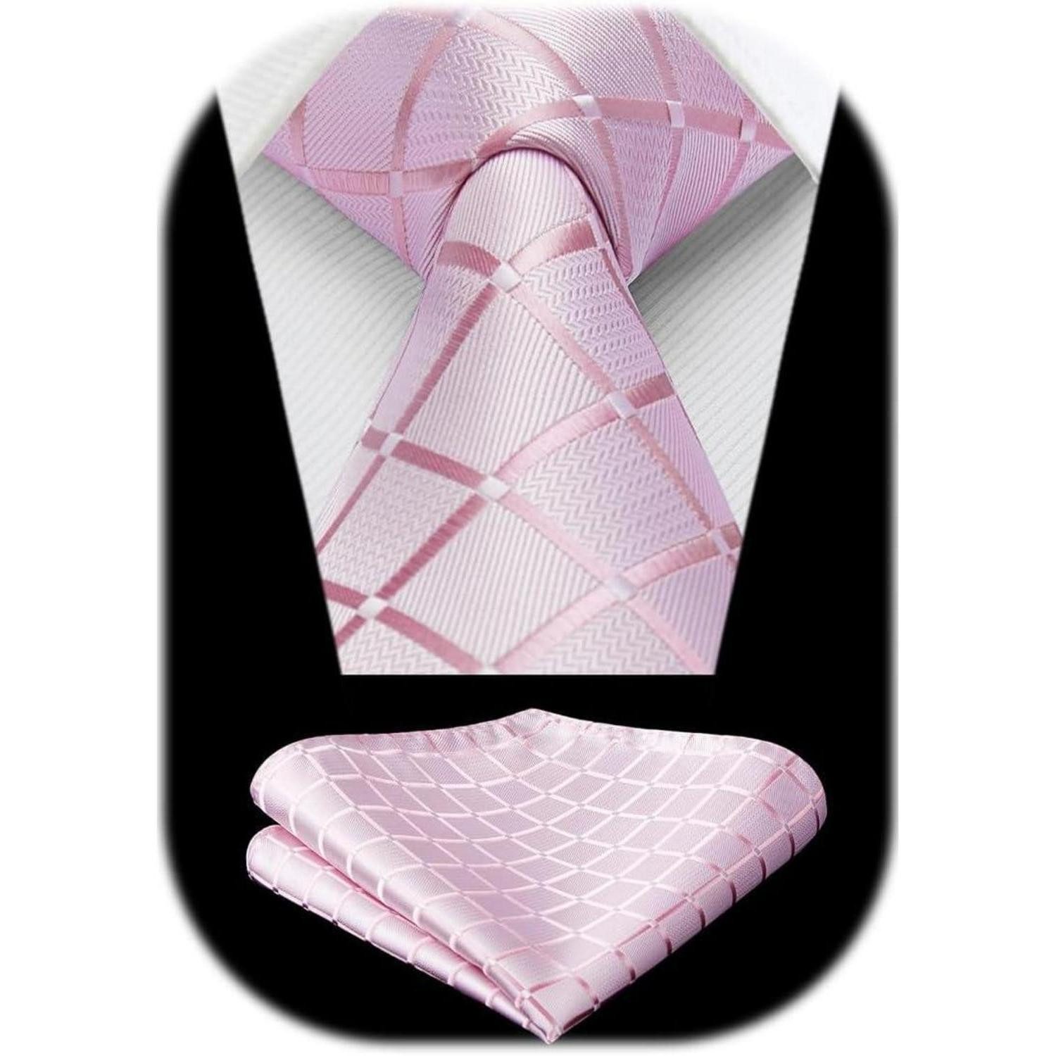 LuxusKollektion Krawatte Krawatte Herren Check Tupfen Einstecktuch Set Hellrosa kariert