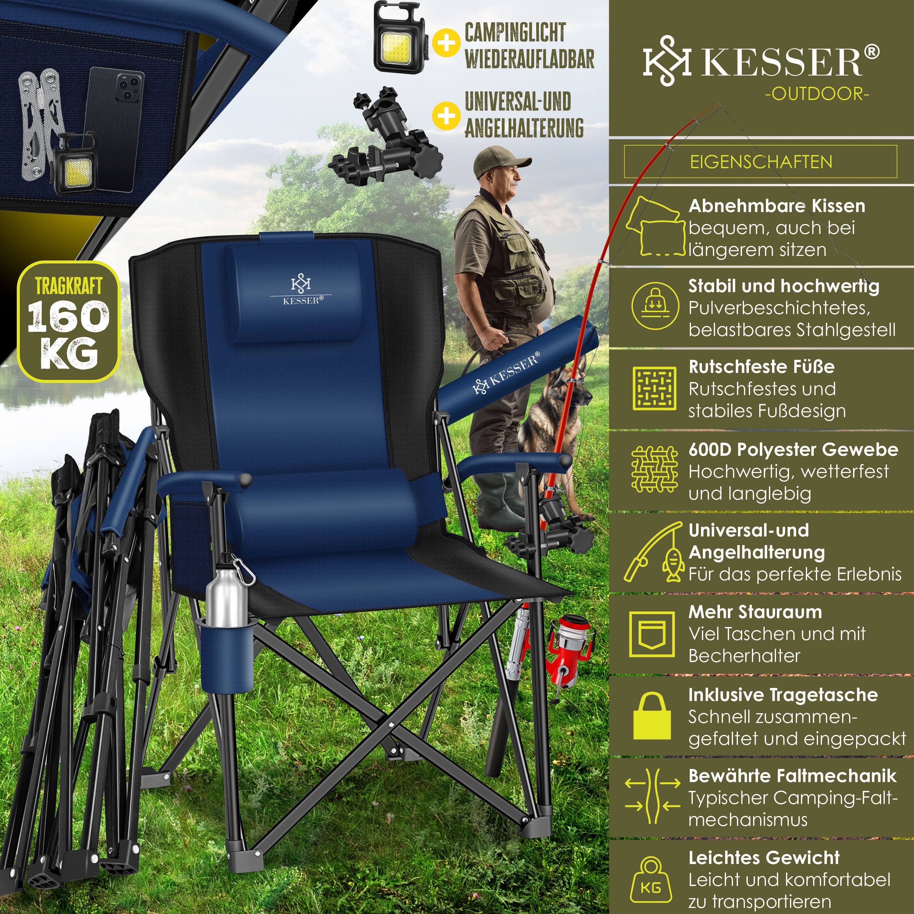 KESSER Campingstuhl Angelstuhl bis 160kg Faltstuhl günstig online kaufen