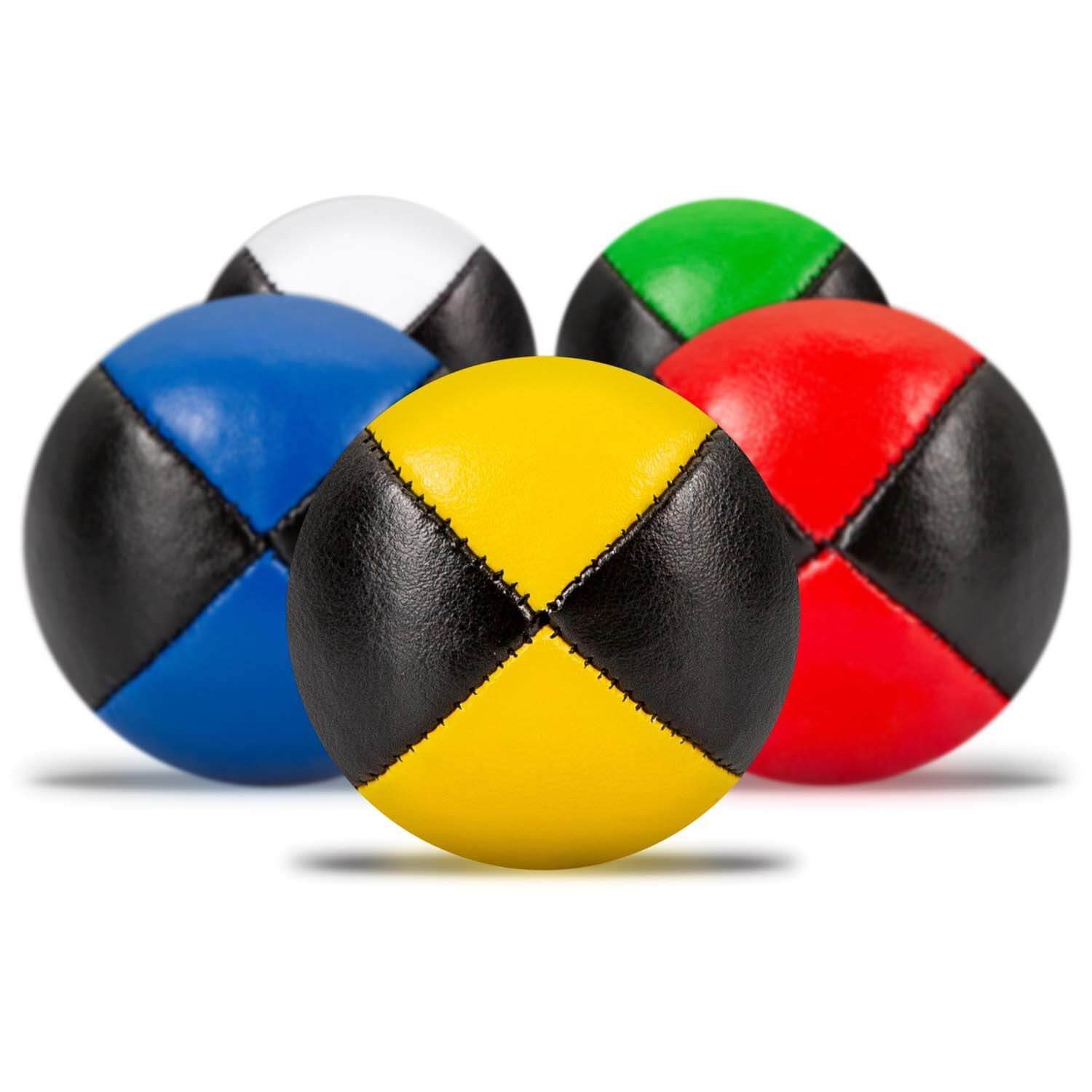 Diabolo Freizeitsport Jonglierball 3er & 5er Set, Jonglierbälle vierfarbig und zweifarbig (Balljonglage Set Zweifarbig - Weiche Lernbälle für Einsteiger, 5-St., Koordinationsbälle 5 Stück - Softbälle zum Jonglieren Lernen), 5er Juggling Balls 62 mm, 100g - Profi Training mit Vogelhirse