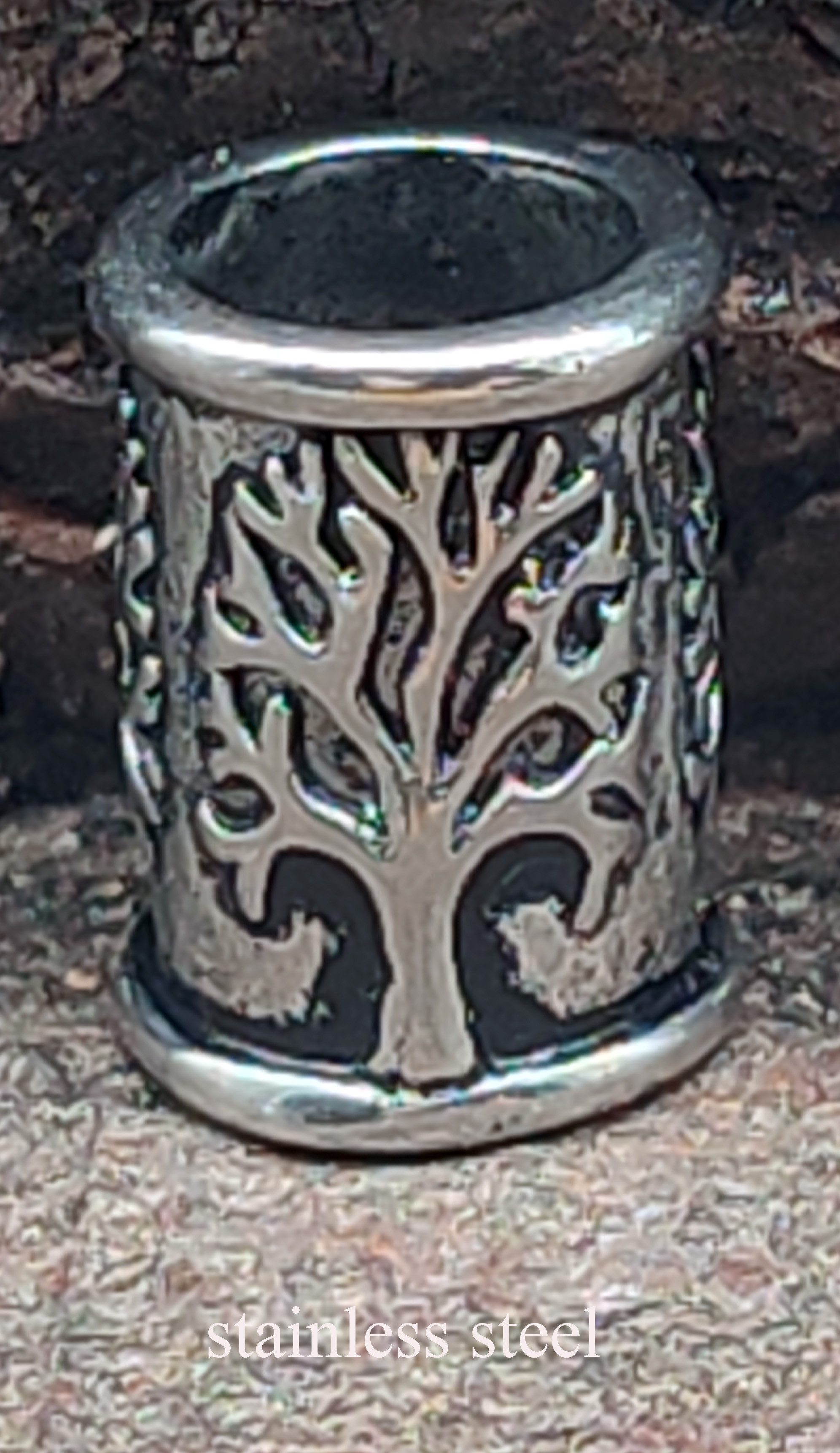 Kiss of Leather Schleier Bartperle Lebensbaum Baum Haarperle Edelstahl Yggdrasil 7 mm