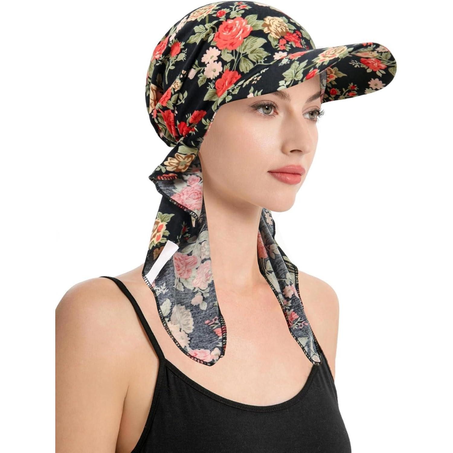 LuxusKollektion Beanie Chemo Kopfbedeckung Damen Krempe Visier Mütze Blumen Rot Schwarz