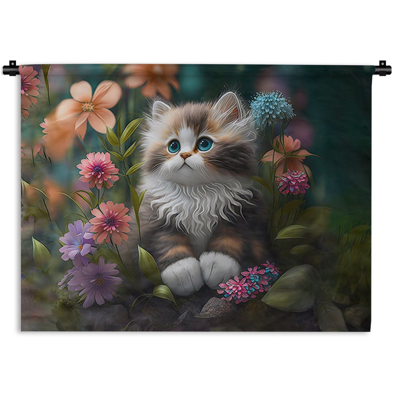 - Natur für Blumen - Kleid, MuchoWow - Wanddekoobjekt Wandbehang, Kinderzimmer - Schlafzimmer, Katze, Kätzchen Wanddeko Illustration Wohnzimmer,