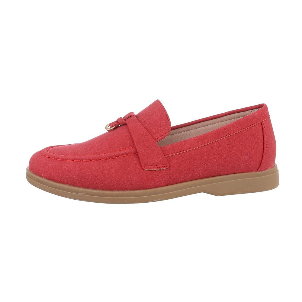 Ital-Design Damen Mokassins Freizeit Slipper Blockabsatz Mokassins in Rot