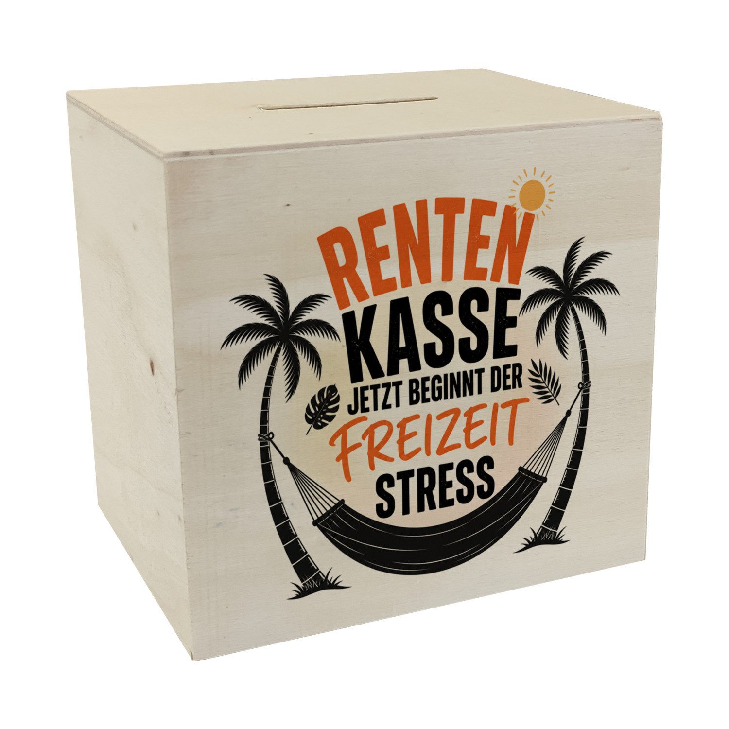 speecheese Spardose Spardose Holz Rentenkasse Sparschwein mit Sonnenmotiv Spruch: Renten