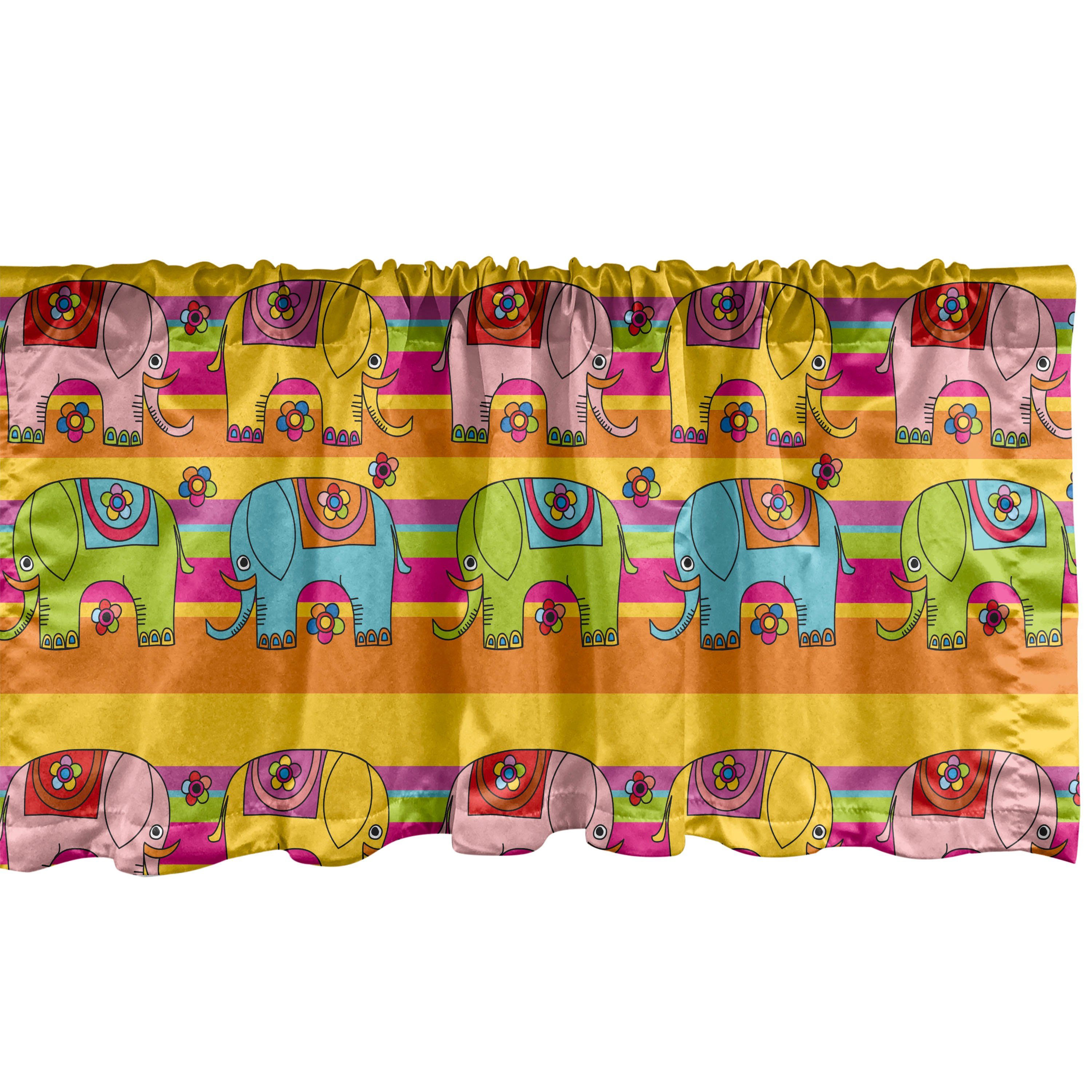Scheibengardine Vorhang Volant für Küche Schlafzimmer Dekor mit Stangentasche, Abakuhaus, Microfaser, Elephant Nursery Funky Floral