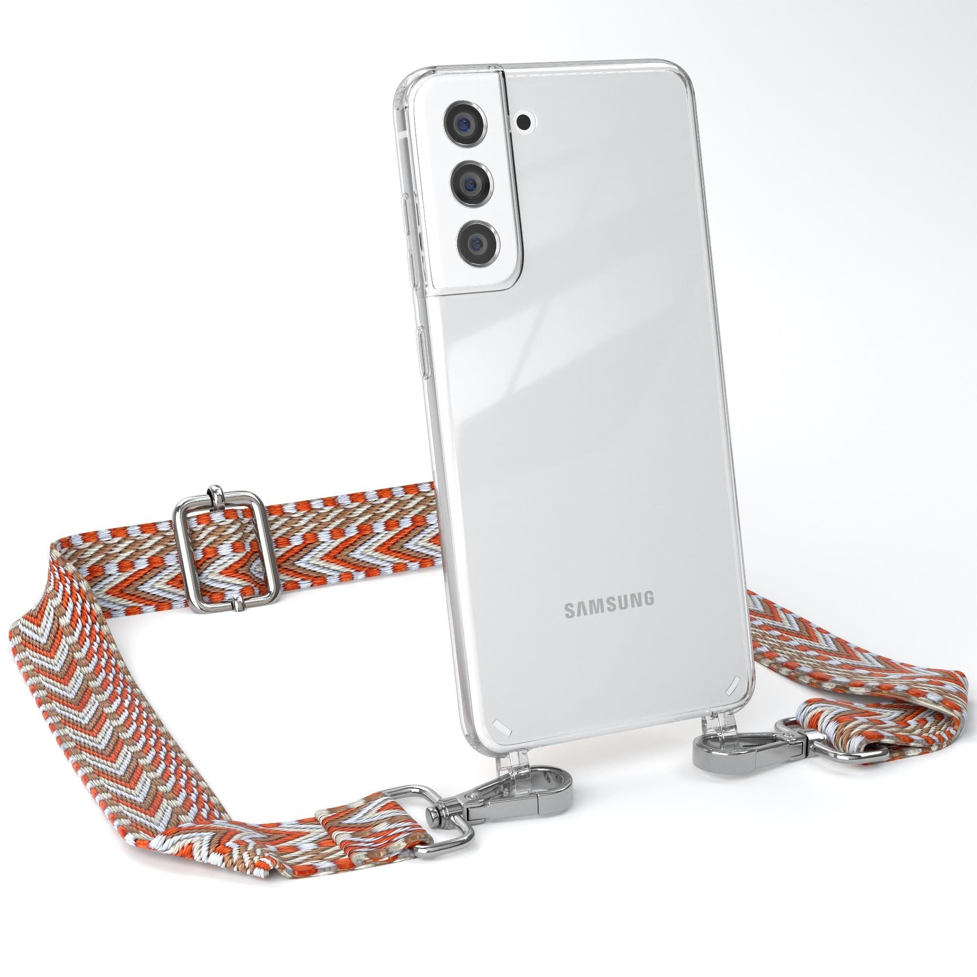EAZY CASE Handykette Boho Umhängeband für Samsung Galaxy S21 FE 5G 6,41 Zoll, Backcover Handyhülle zum Umhängen Ersatzkordel Handy Tasche Hellblau