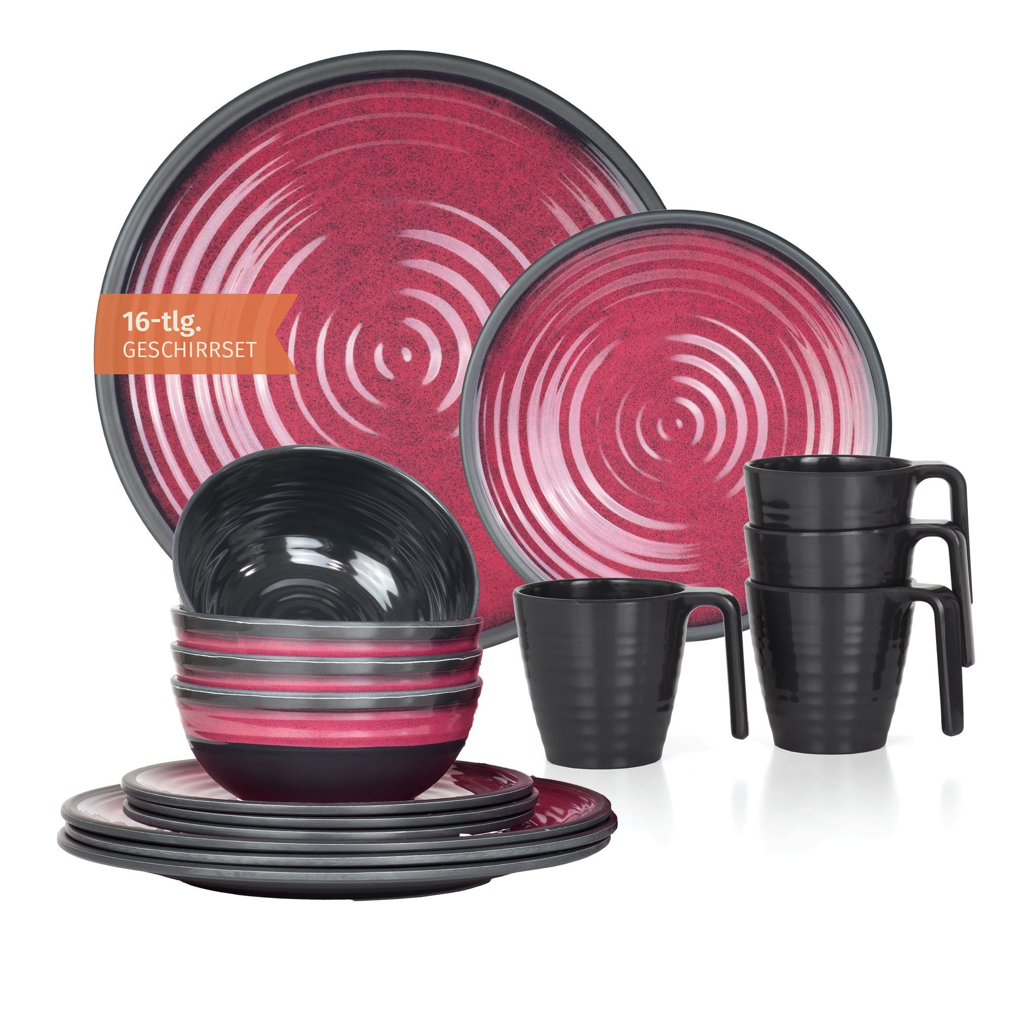 Moritz Geschirr-Set Camping Geschirr Stone Red Geschirr 16 tlg.